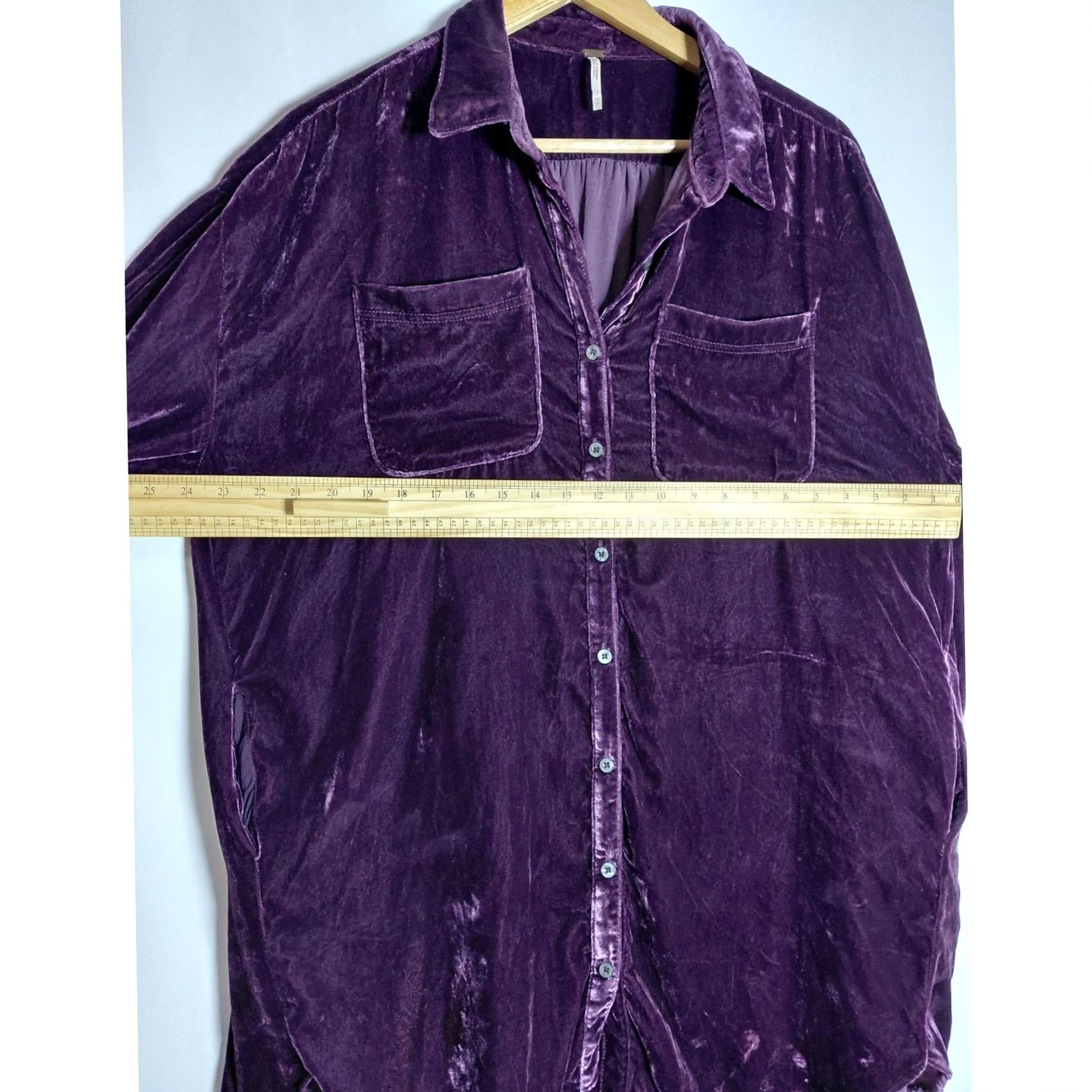 Free People Free People Shirt Dress Viscose Velvet Button-Up Purple XS Womens Long Sleeve Collared Solid Button Front Casual Size XS / US 0-2 / IT 36-38 - 7 Thumbnail