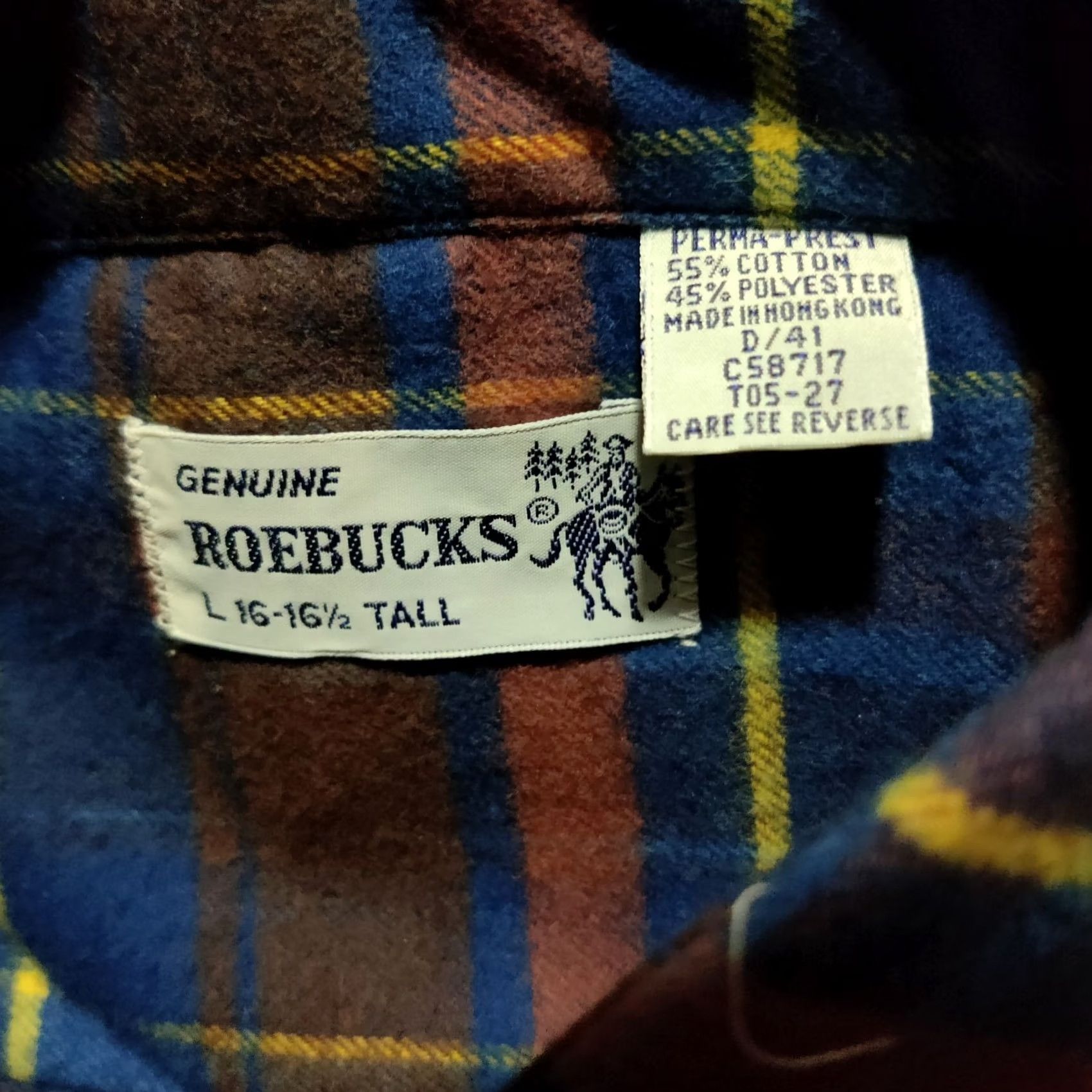 Vintage Roebuck & Co. Shirt Mens L Tall Flannel Button-Up Heavy Plaid New Old Stock, Men's — image 2 of 6