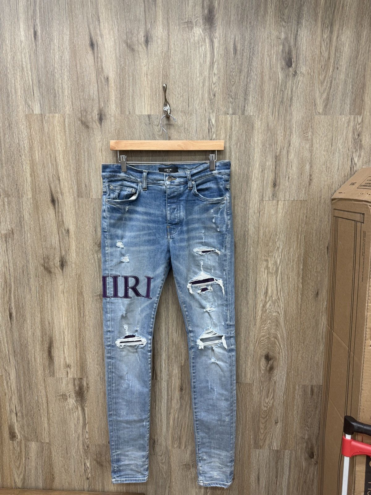 Amiri Denim Purple Logo Stitch Jeans