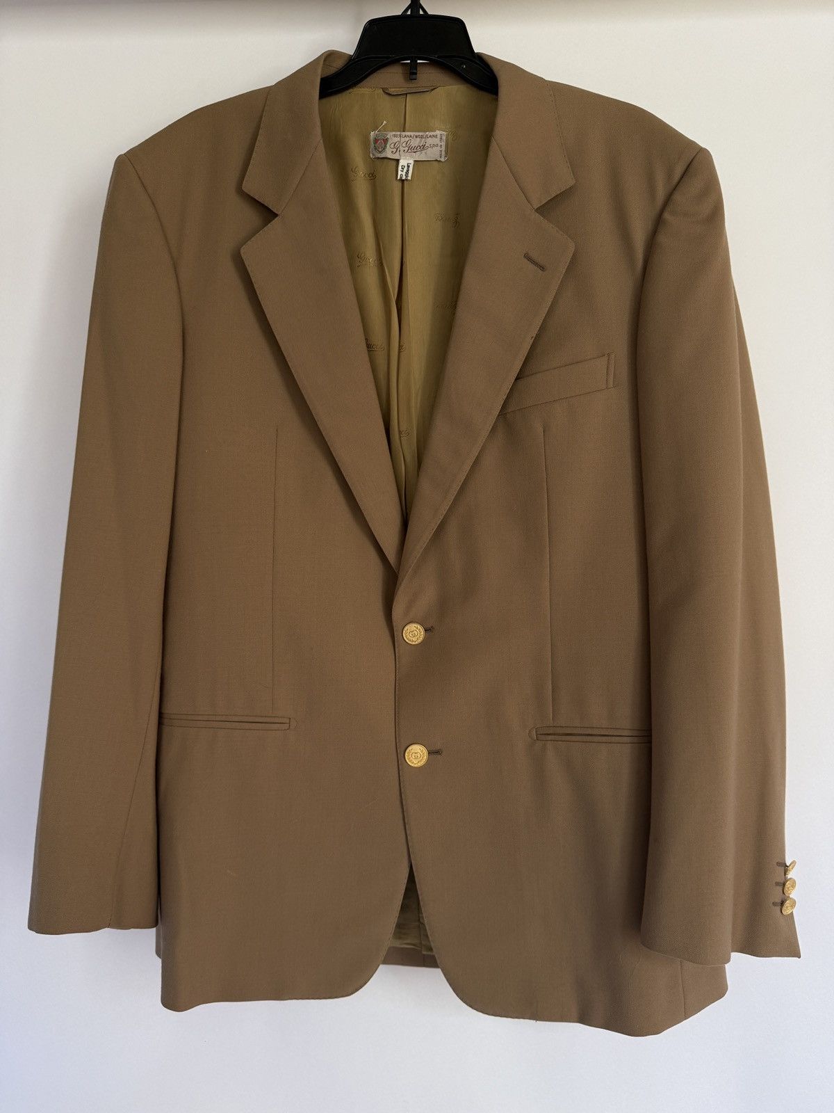 Gucci GUCCI Tan 100% Wool Men's Blazer Jacket Size 50R - 2 Thumbnail