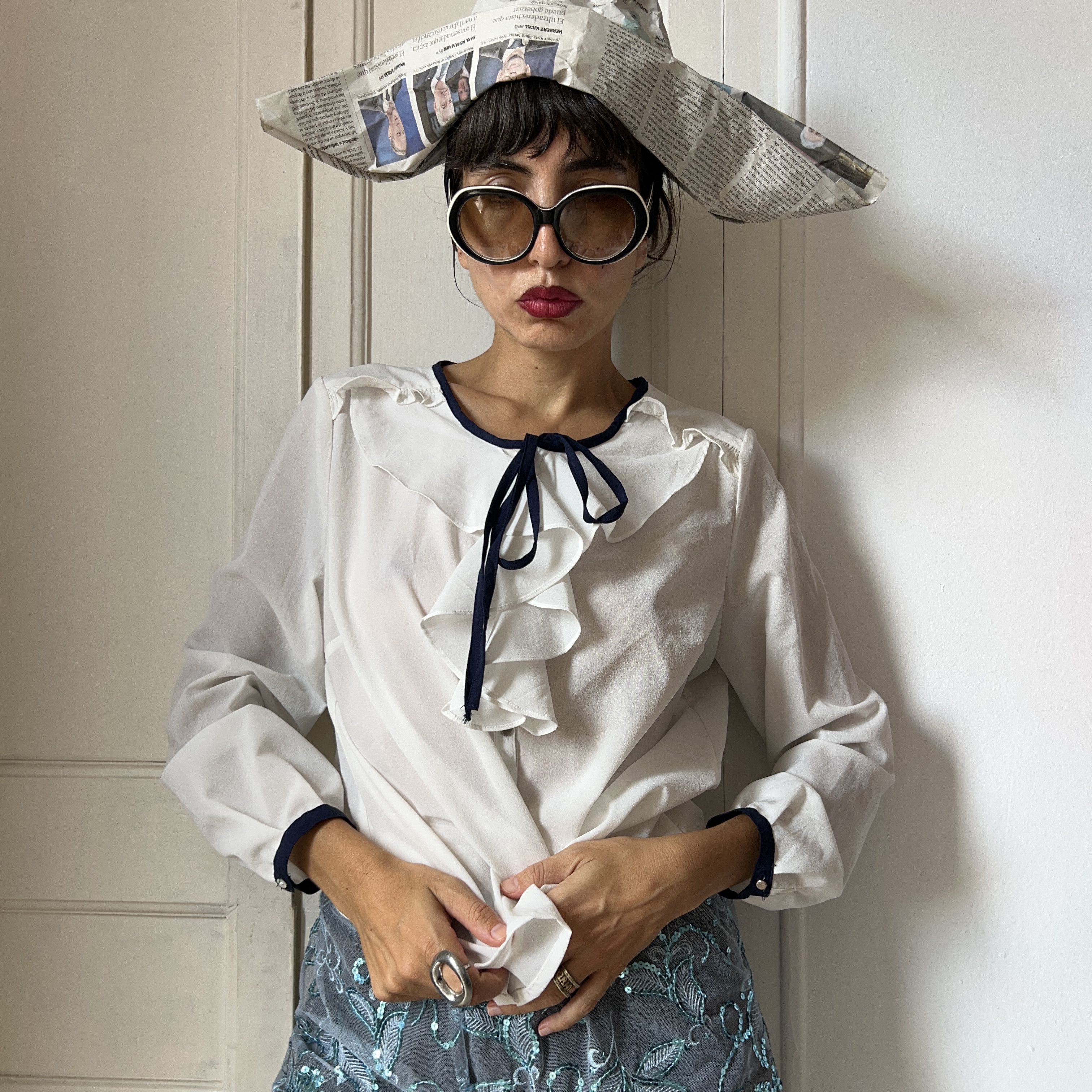 Vintage Vintage 70s Sailor Blouse ruffle neck Size L / US 10 / IT 46 - 6 Thumbnail