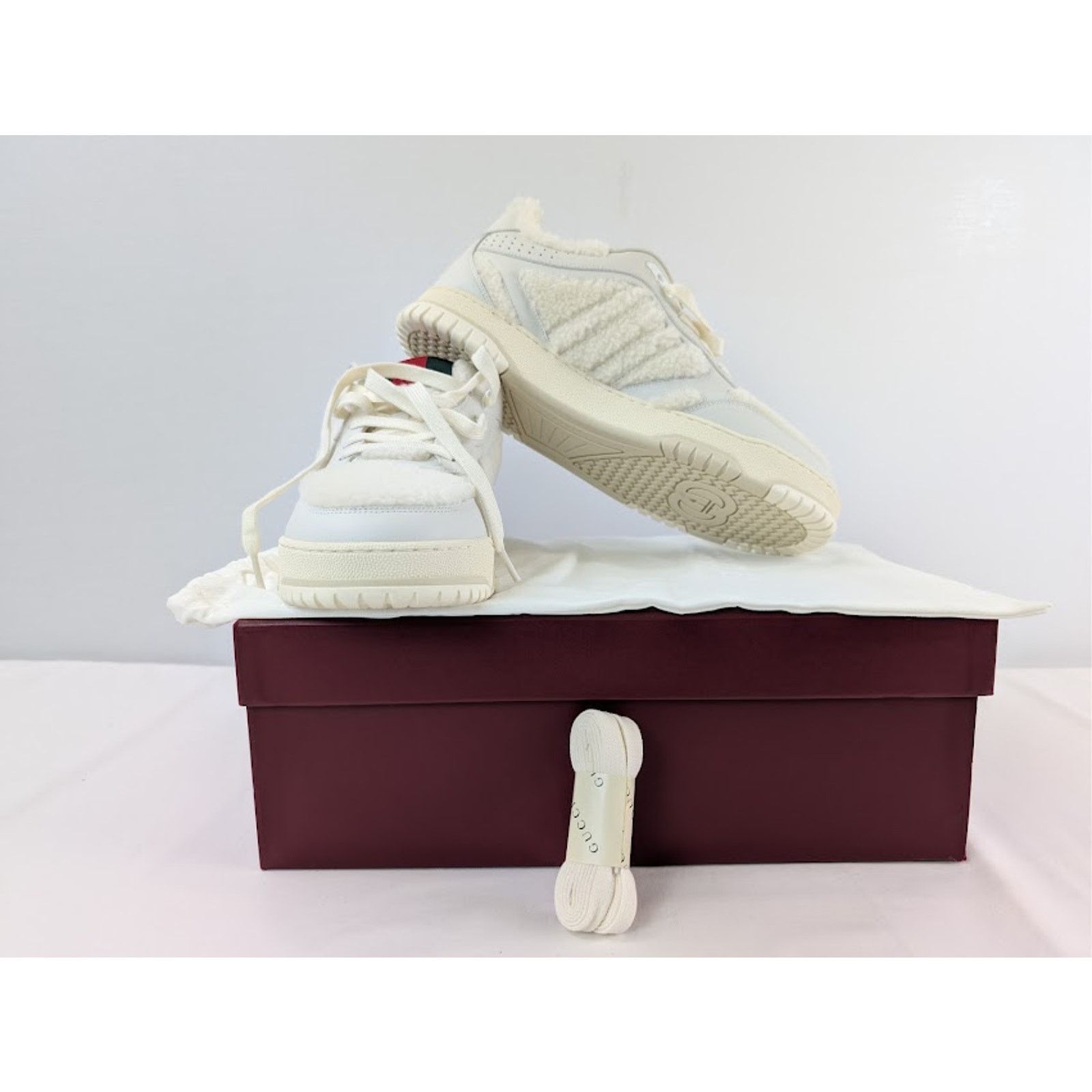 Gucci o1rshd1 Leather Re-Web Sneaker in White Merino Wool-Effect Size US 10 / EU 43 - 19 Thumbnail