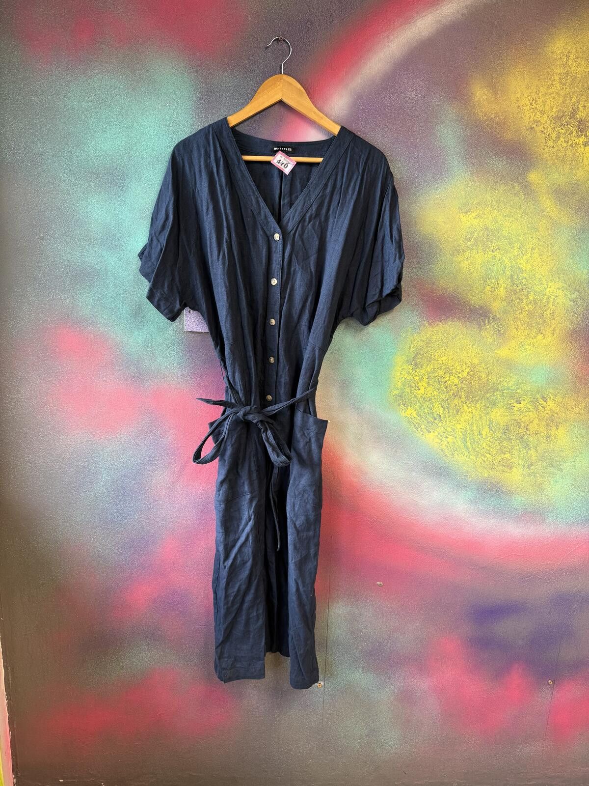 Other Whistles Navy Linen Belted Midi Dress SizeUK 16 Size XL / US 12-14 / IT 48-50 - 1 Thumbnail