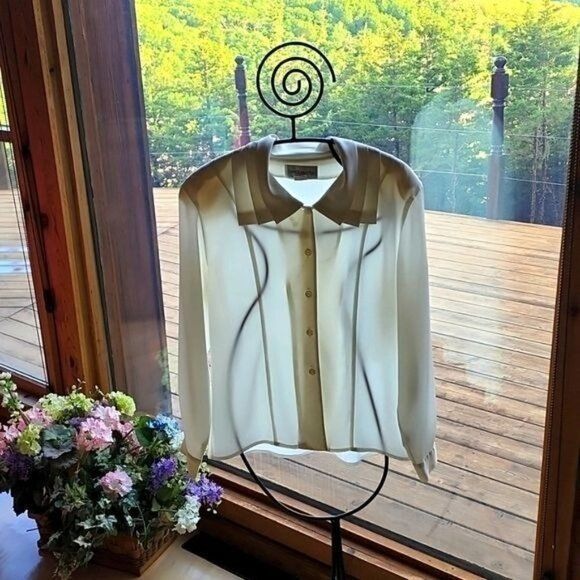 Vintage Breckenridge Ivory Sheer Button Down Long Sleeve Collared Sz Size L / US 10 / IT 46 - 1 Thumbnail
