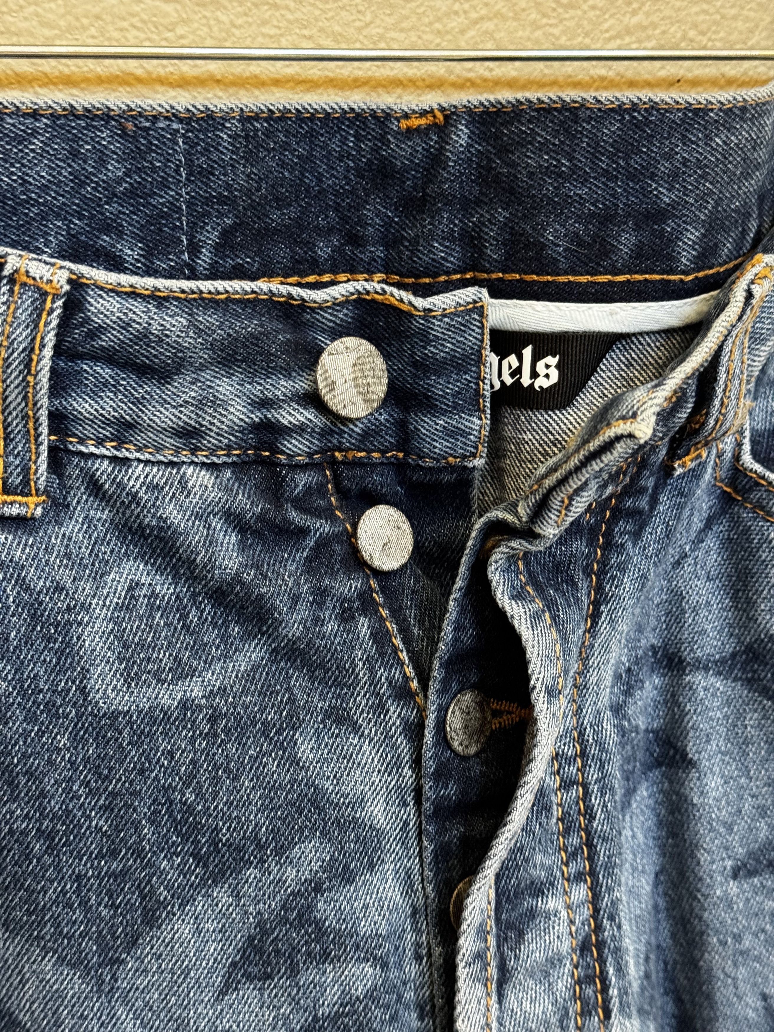 Palm Angels Palm Angels Palm Print Blue Denim Wide Leg Jeans Size 34 Size US 34 / EU 50 - 5 Thumbnail