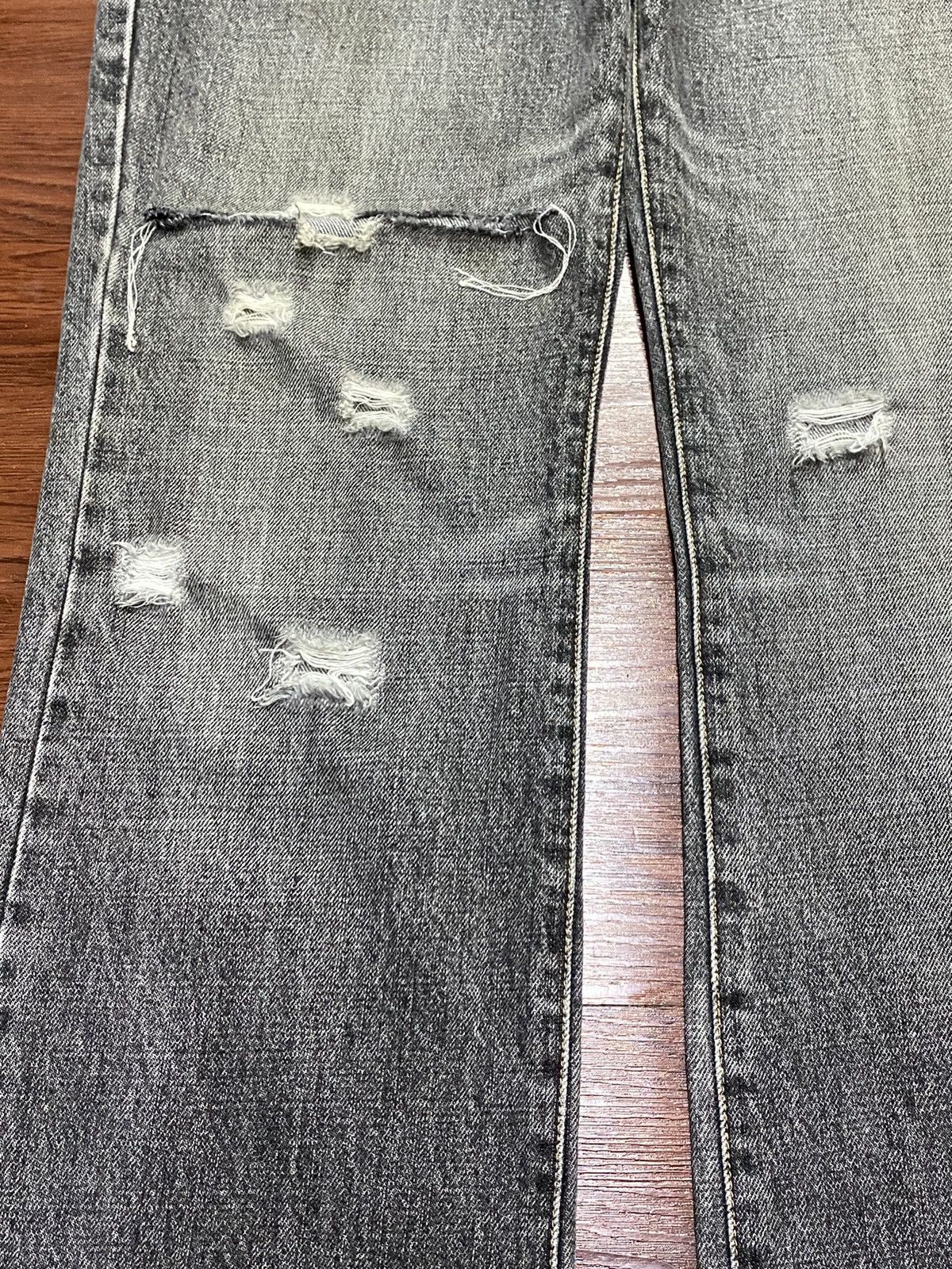 Vintage Uniqlo Black Denim Whisker Distressed Bootcut Jeans