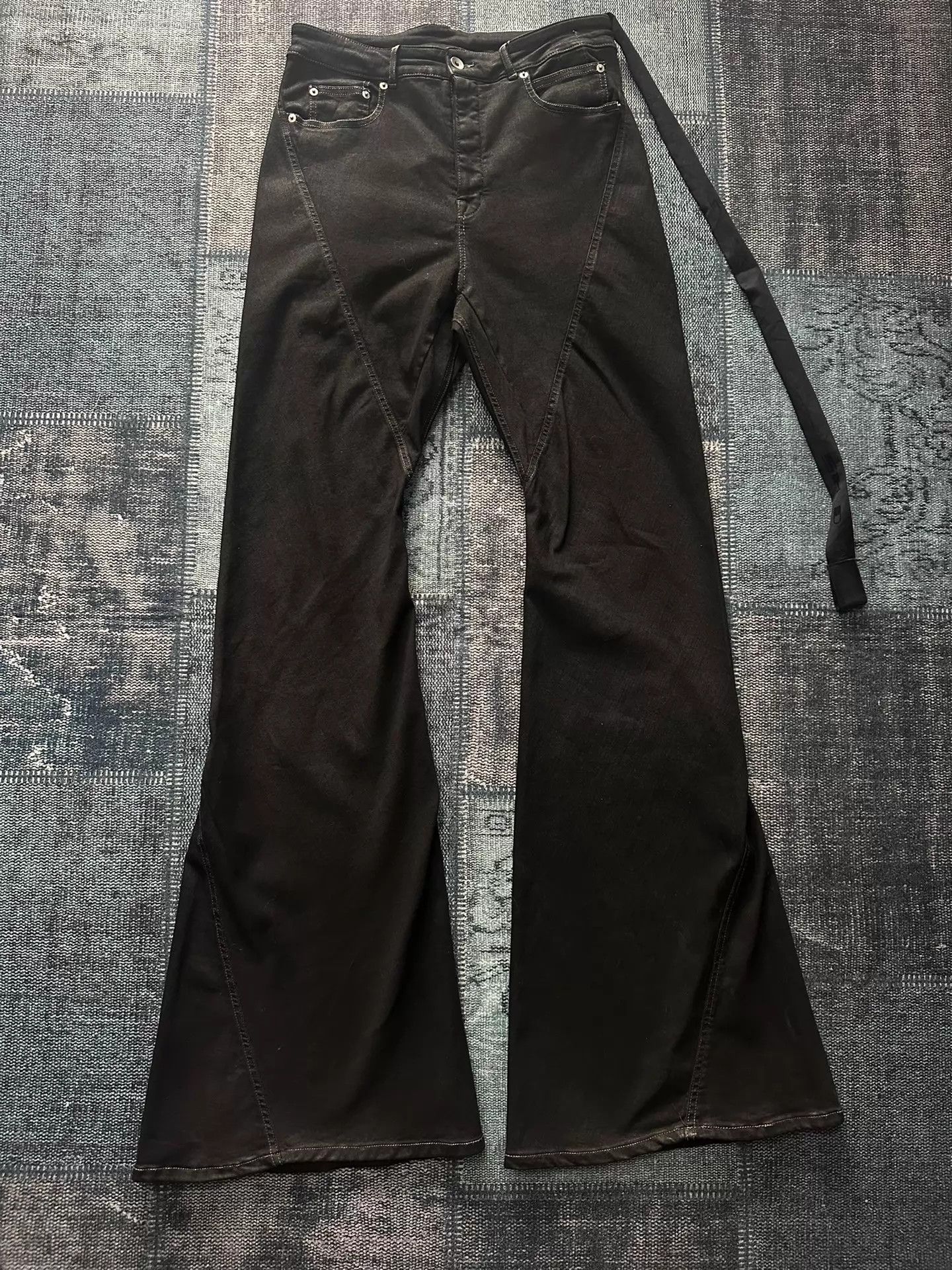 Rick Owens Rick Owens Bootcut Waxed Black Denim OG No Straps Size US 34 / EU 50 - 1 Thumbnail