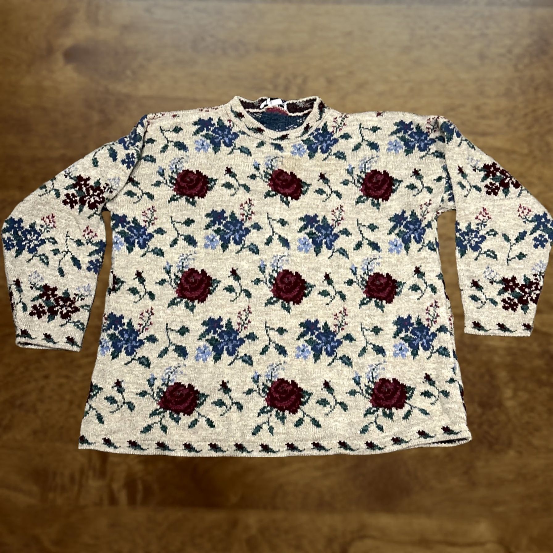 Vintage VINTAGE Private Eyes Sweater 1X Women Beige Floral Acrylic 1990s Winter Ladies Boys Girls Size XL / US 12-14 / IT 48-50 - 1 Thumbnail