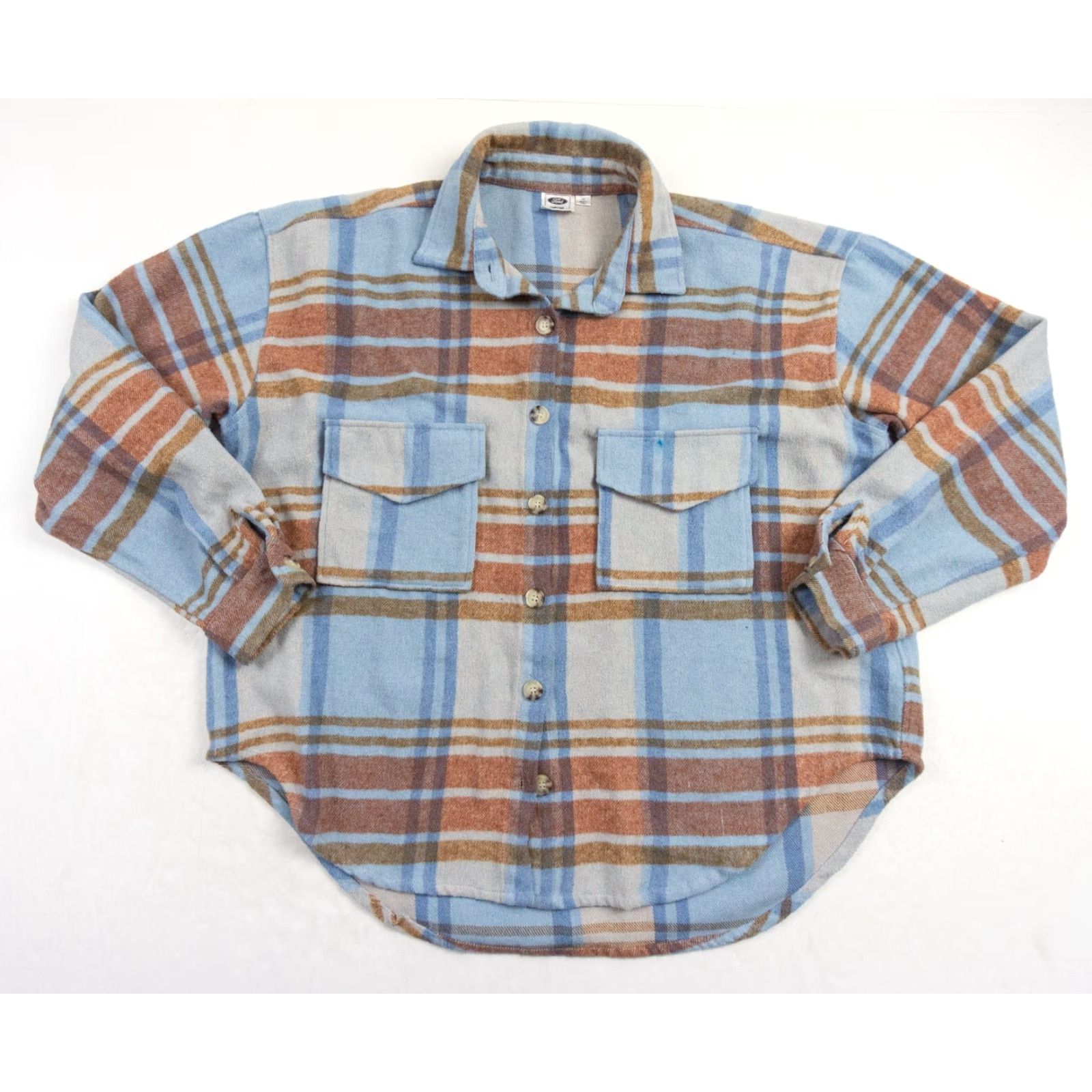 Ford Ford Womens Flannel Shirt Large Blue Plaid Button-Up Casual Bronco Size L / US 10 / IT 46 - 3 Thumbnail