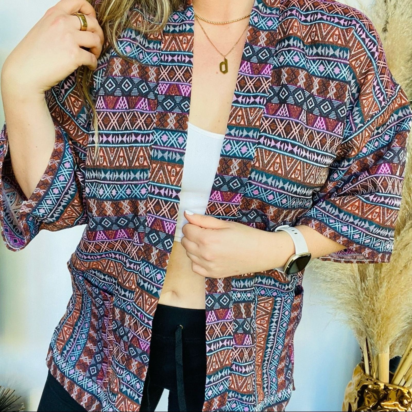 Vintage VINTAGE Handmade Red Maroon Striped Printed Open Sweater Size M / US 6-8 / IT 42-44 - 3 Thumbnail