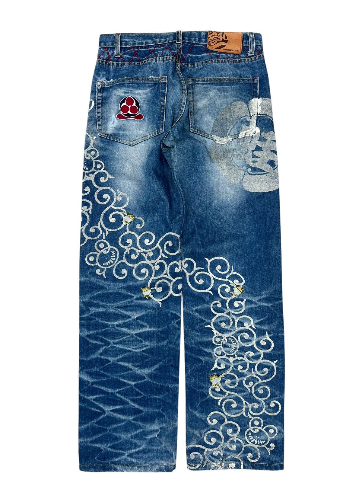 Vintage Dirty Mud SANMARUICHI Distress Frog Embroidery Denim Jeans Size US 30 / EU 46 - 14 Thumbnail