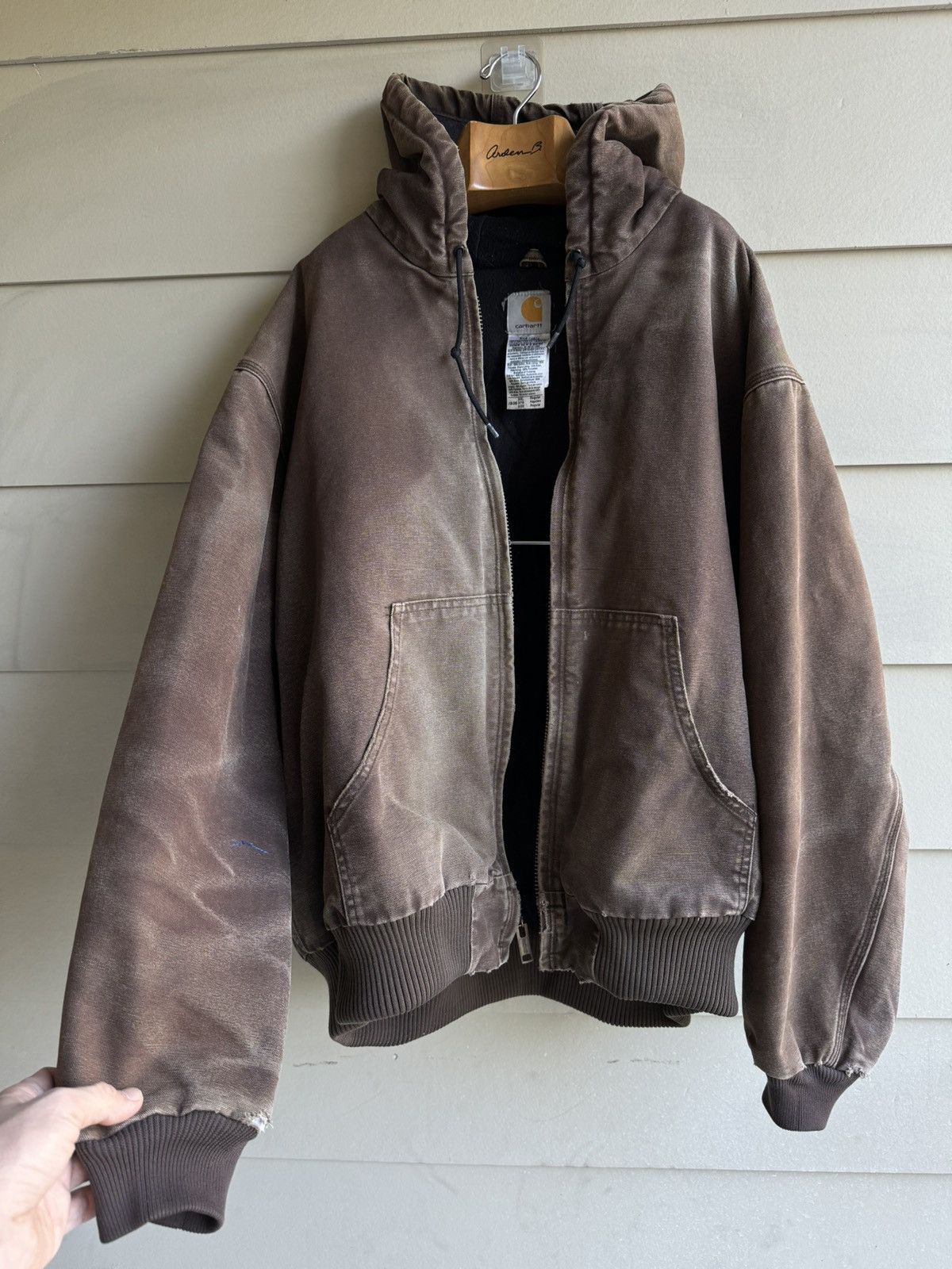 Image of Crazy Faded Vintage 90's Carhartt Distressed Hooded Jacket in Brown Faded, Men's (Size 2XL)