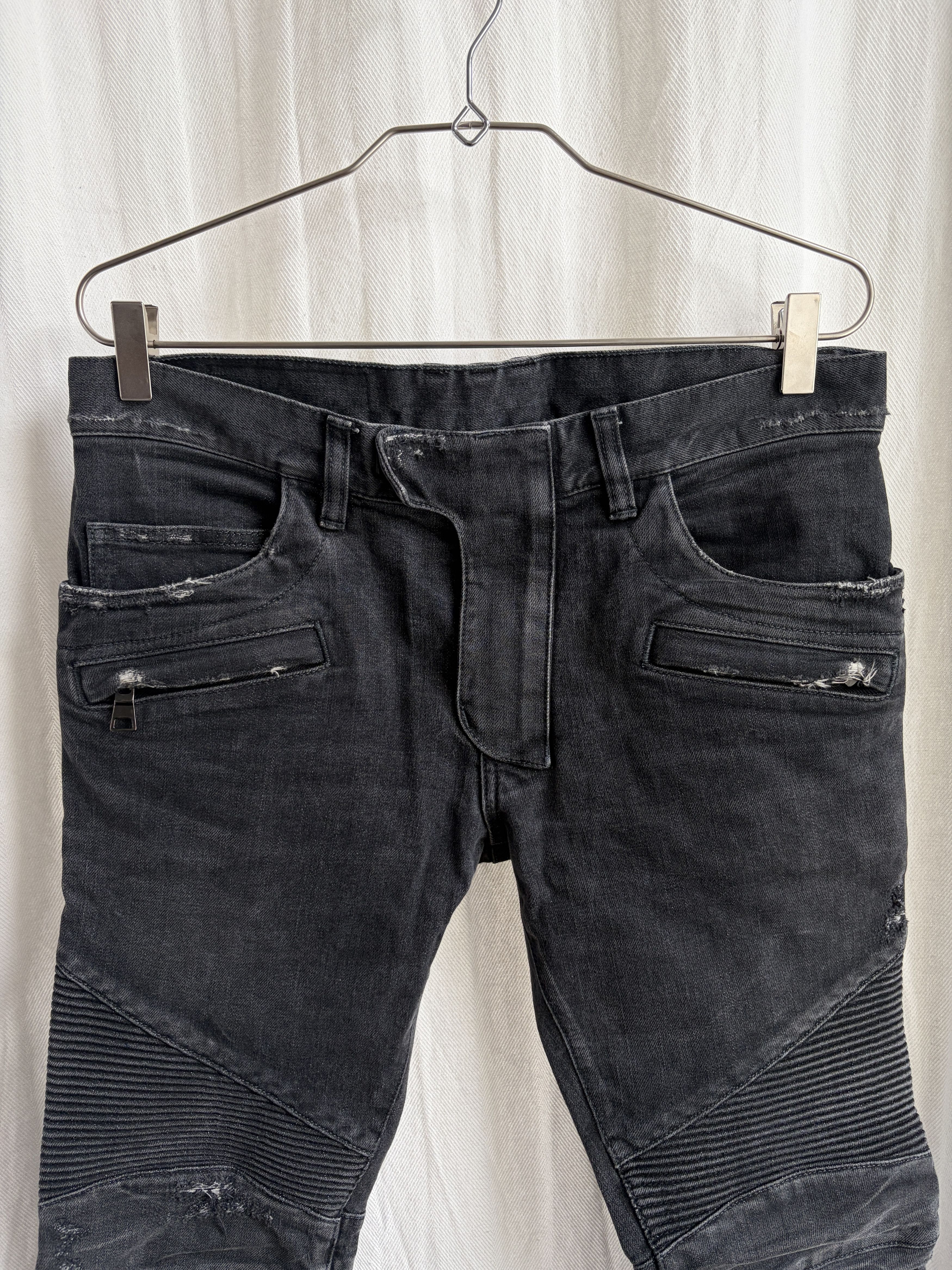 Balmain Distressed Black Biker Denim Pants Size US 29 - 5 Thumbnail