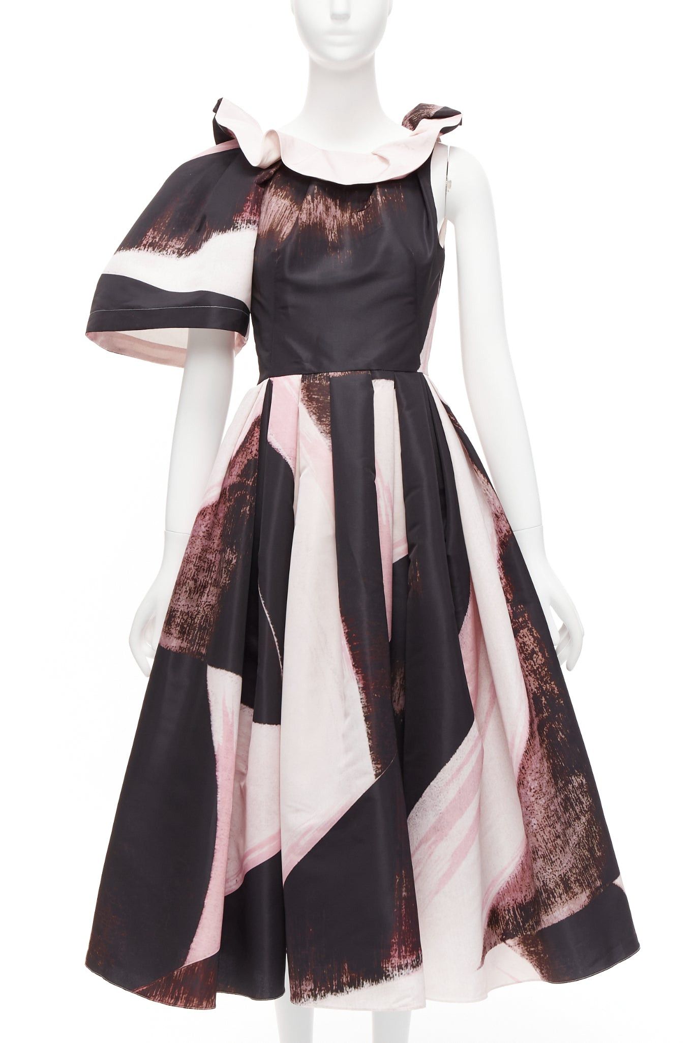 image of Alexander Mcqueen 2022 Charles Arnoldi Brushstroke Print Asymmetric Gown It38 Xs in Black, Women's