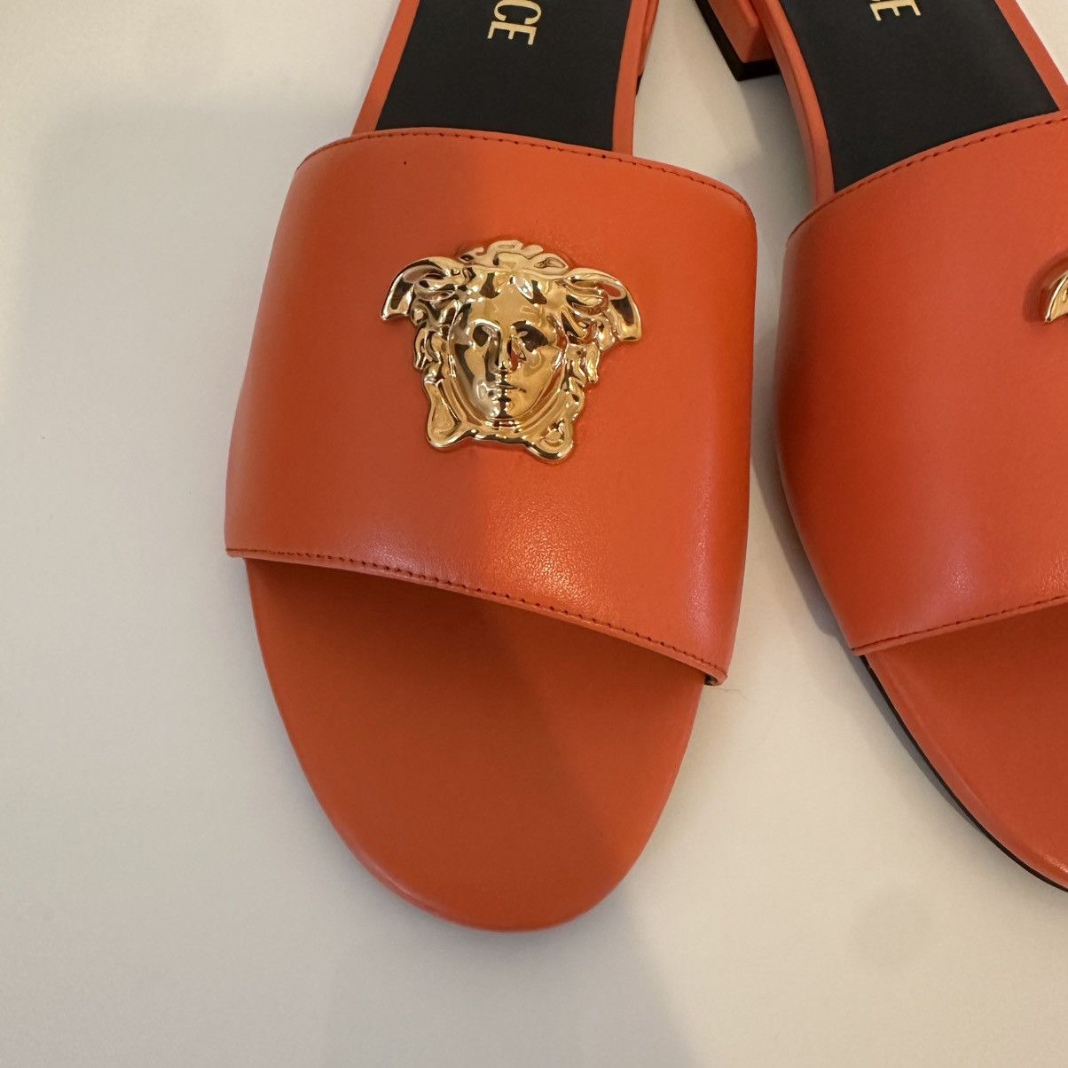 Versace Versace Orange Slides with Gold Medusa Accents Size US 11 / IT 41 - 4 Thumbnail