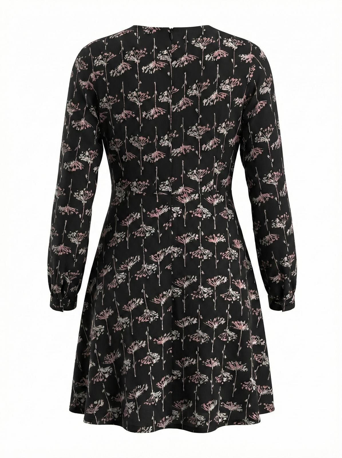 Japanese Brand Jaba black floral long sleeve dress ruffle neck Size S / US 4 / IT 40 - 4 Thumbnail