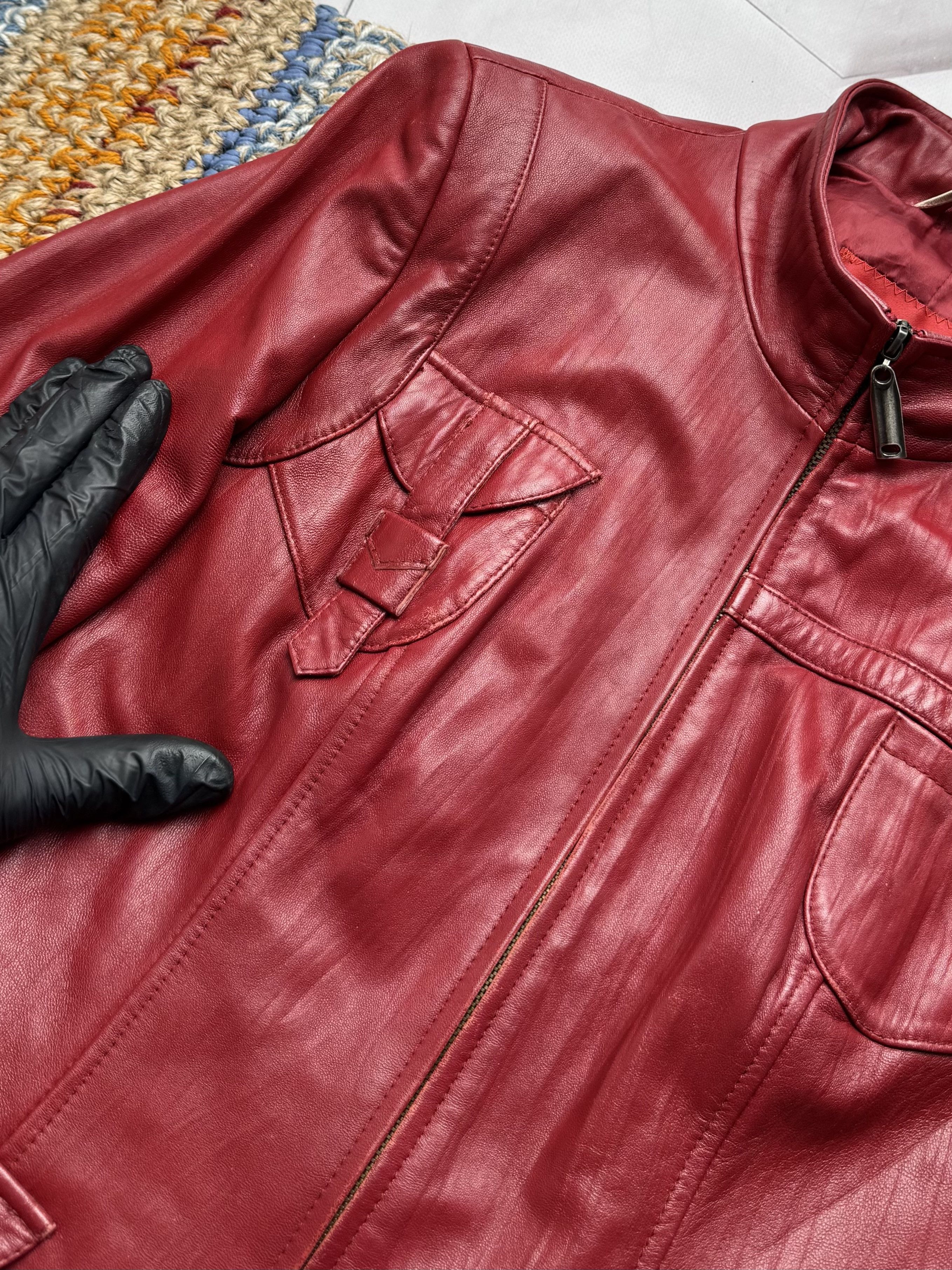 Vintage Vintage Red Leather Jacket Zip Up Fitted Y2K Style (E4) Size S / US 4 / IT 40 - 6 Thumbnail