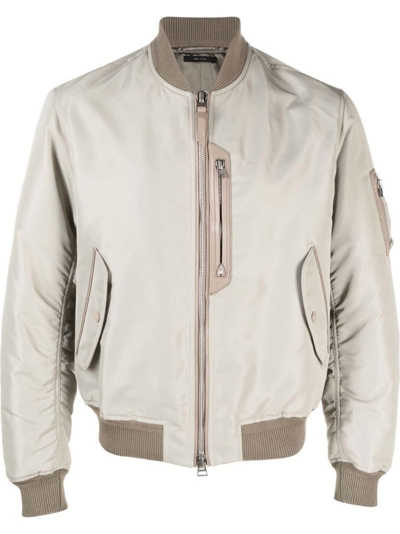 Tom Ford o1sndg1125 Contrast-Trim Bomber Jacket in Light Beige Size US M / EU 48-50 / 2 - 1 Thumbnail