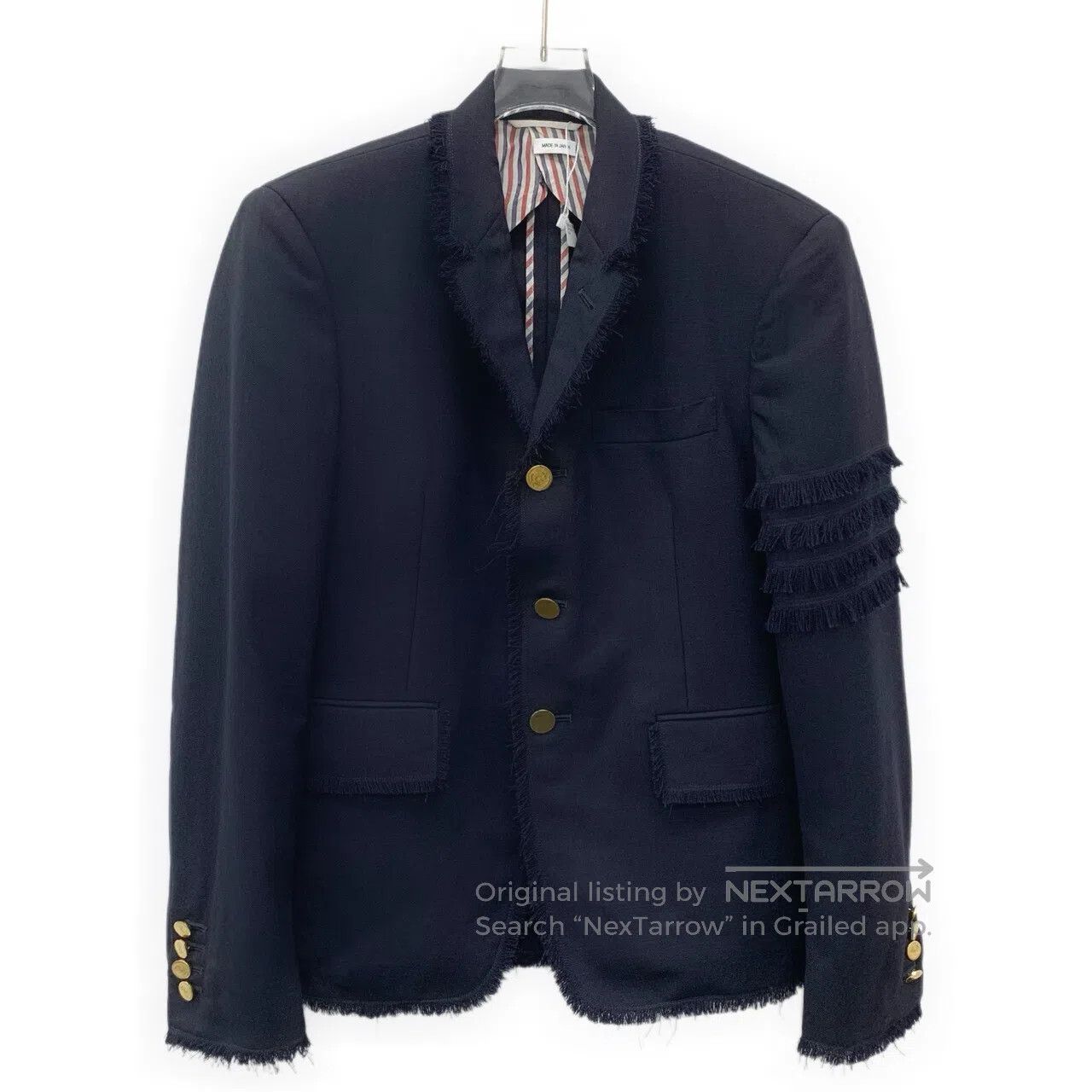 Thom Browne Thom Browne Dark blue classic four-stripe wool collar sing Size US M / EU 48-50 / 2 - 1 Thumbnail