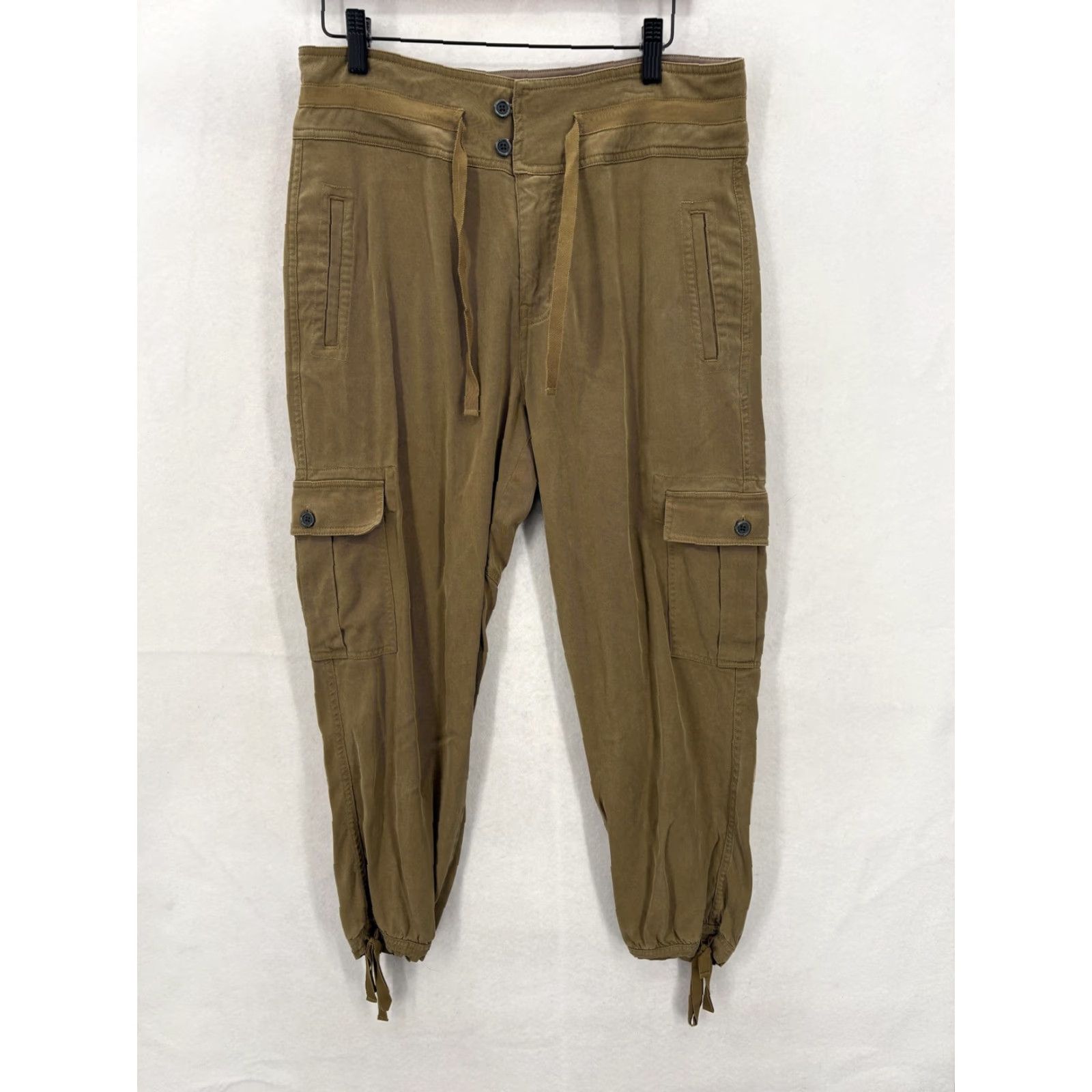 Vintage Sundance Cargo Pants Womens 8 Brown Lyocell Viscose Cuffed Drawstring Joggers Size 30" / US 8 / IT 44 - 2 Thumbnail