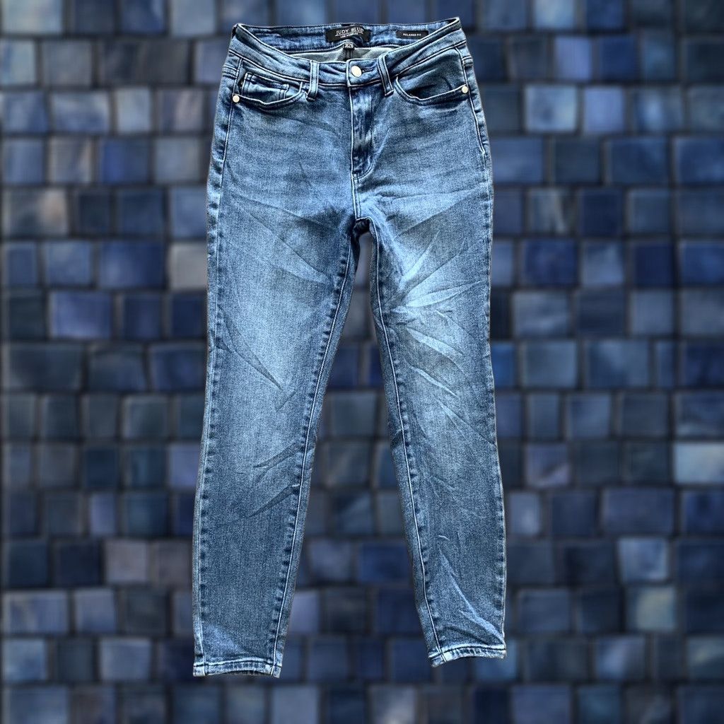 Vintage Judy Blue Relaxed Fit Jeans Women's 26x26.5 Blue Mid Rise Tapered Skinny Stretch Denim 5-Pocket Zipper Button Logo 90s City College Preppy Size 26" / US 2 / IT 38 - 1 Thumbnail