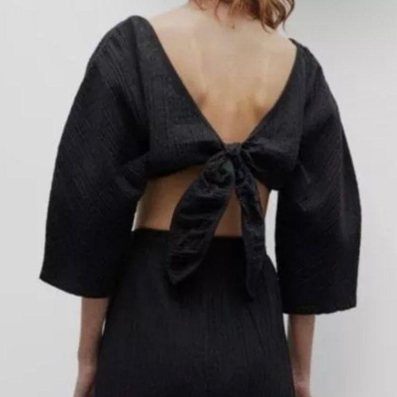 Mara Hoffman Mara Hoffman Justine Twist-Front Cropped Blouse Black sz L Size L / US 10 / IT 46 - 2 Thumbnail