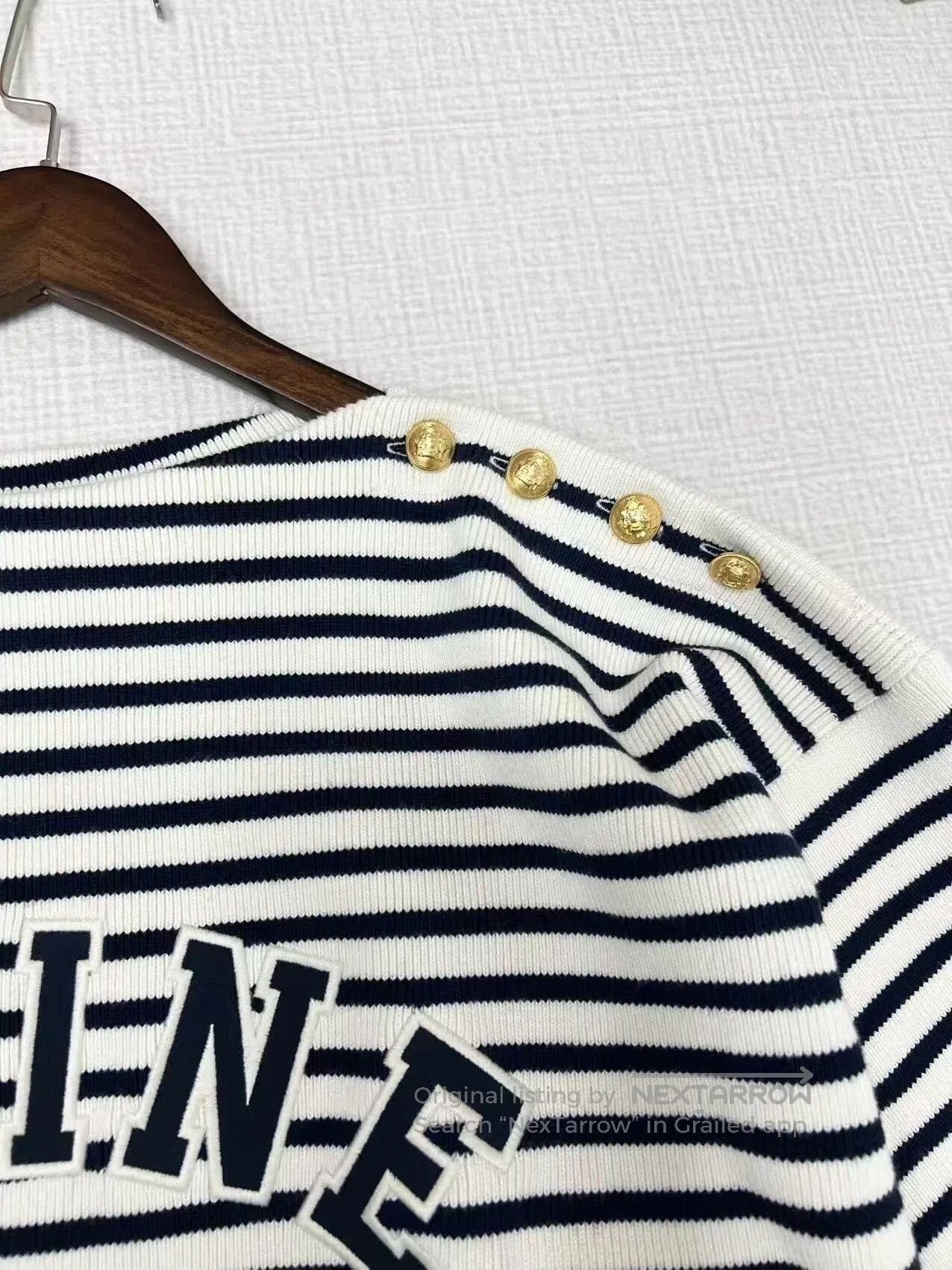 Celine Celine Black and White Striped Knit Sweater. Size L / US 10 / IT 46 - 3 Thumbnail