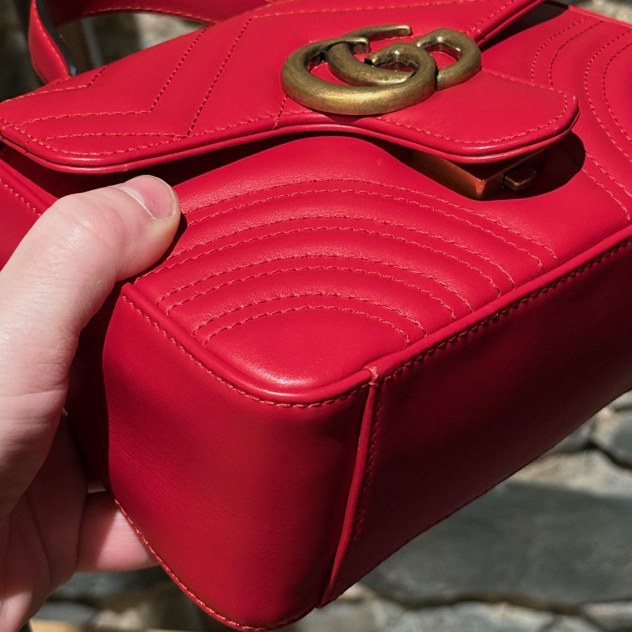 Gucci Gucci Red GG Marmont Mini Top Handle Bag With Chain Size ONE SIZE - 15 Thumbnail