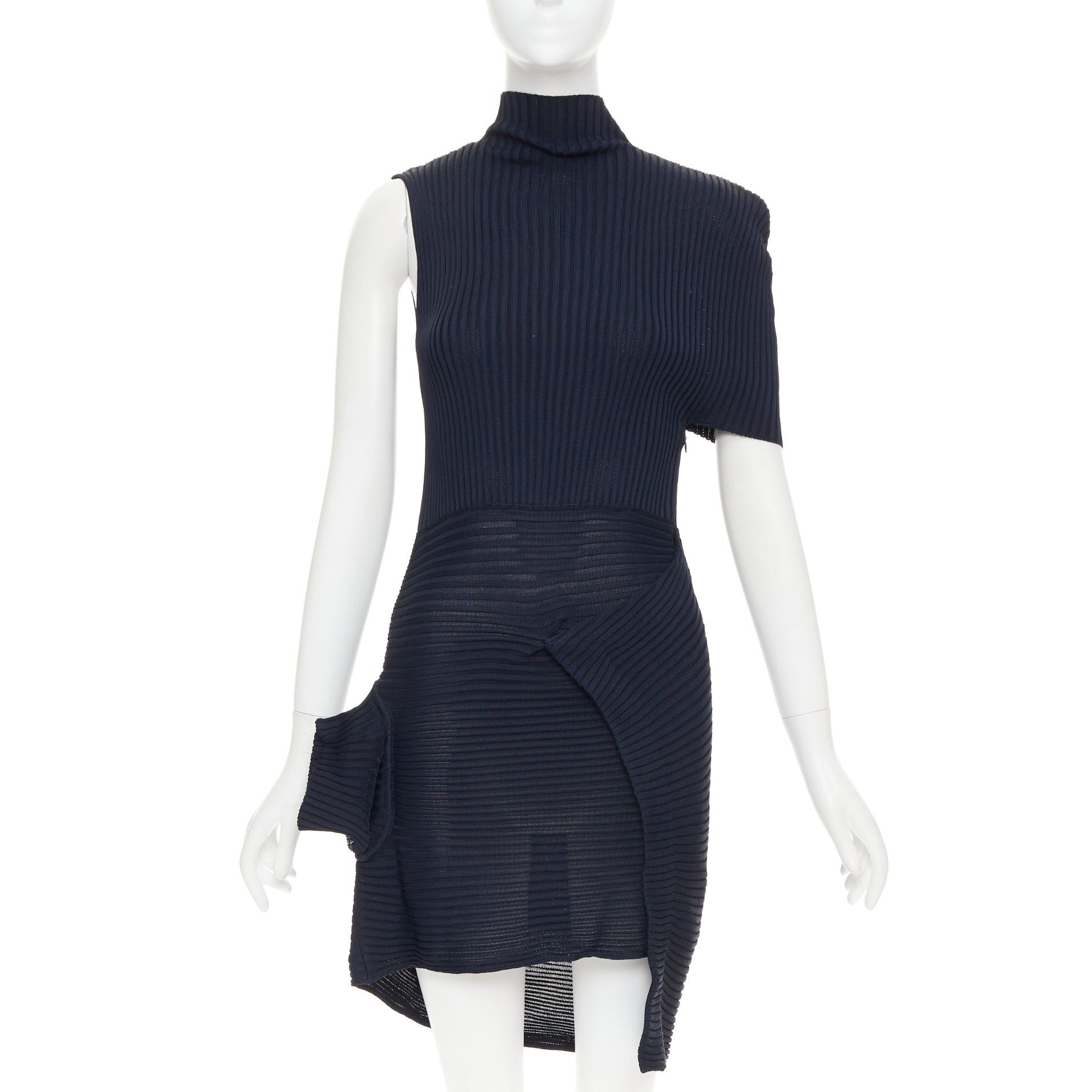 JW Anderson JW ANDERSON navy viscose ribbed turtleneck deconstructed mini dress XS Size XS / US 0-2 / IT 36-38 - 1 Thumbnail