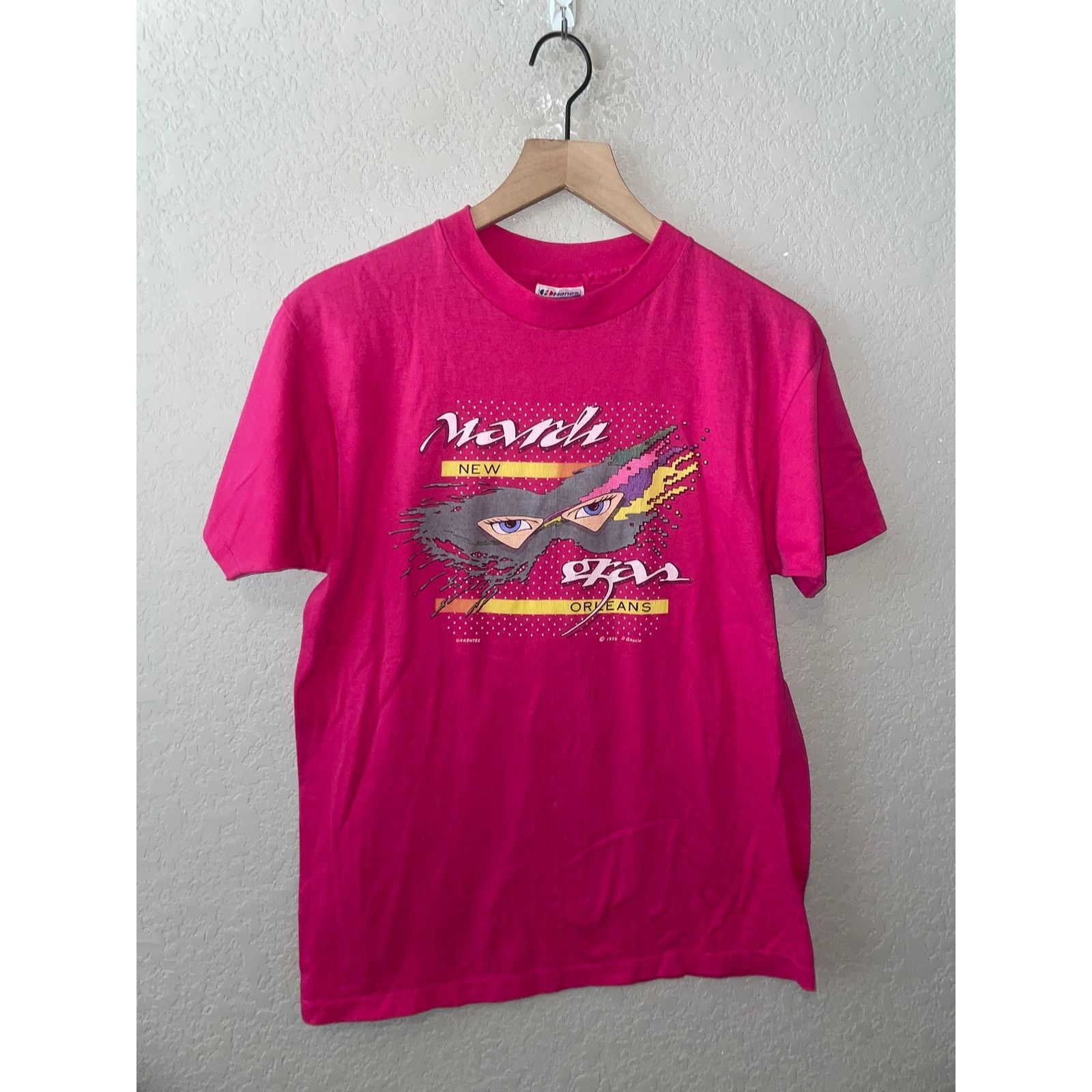 Hanes Vintage Mardi Gras Shirt New Orleans Pink Tee 80s 1986 M Size US M / EU 48-50 / 2 - 1 Thumbnail