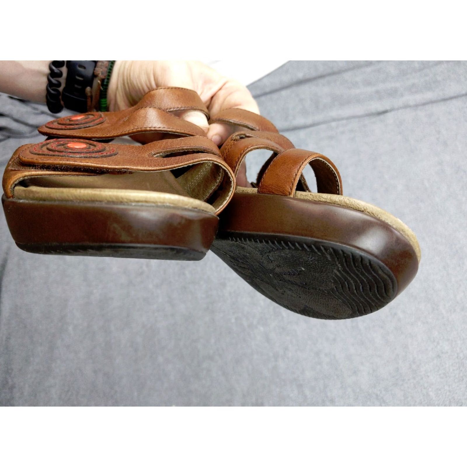 Dansko DANSKO Dixie Womens 7 38 Swirl Brown Leather Hook Loop Slides Wedge Sandals Size US 7 / IT 37 - 4 Thumbnail