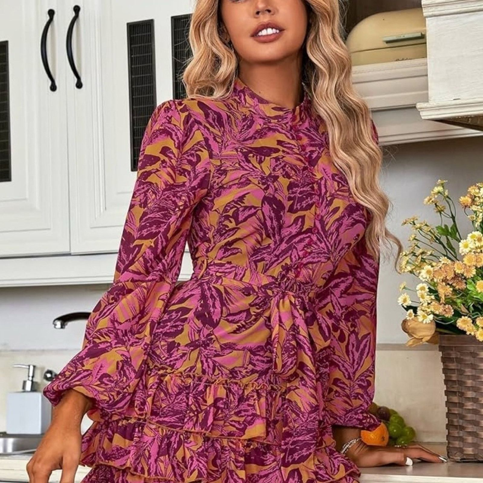 Other Floral Pink and Yellow Log Sleeve Summer Y2K Dress size XS Size XS / US 0-2 / IT 36-38 - 2 Thumbnail