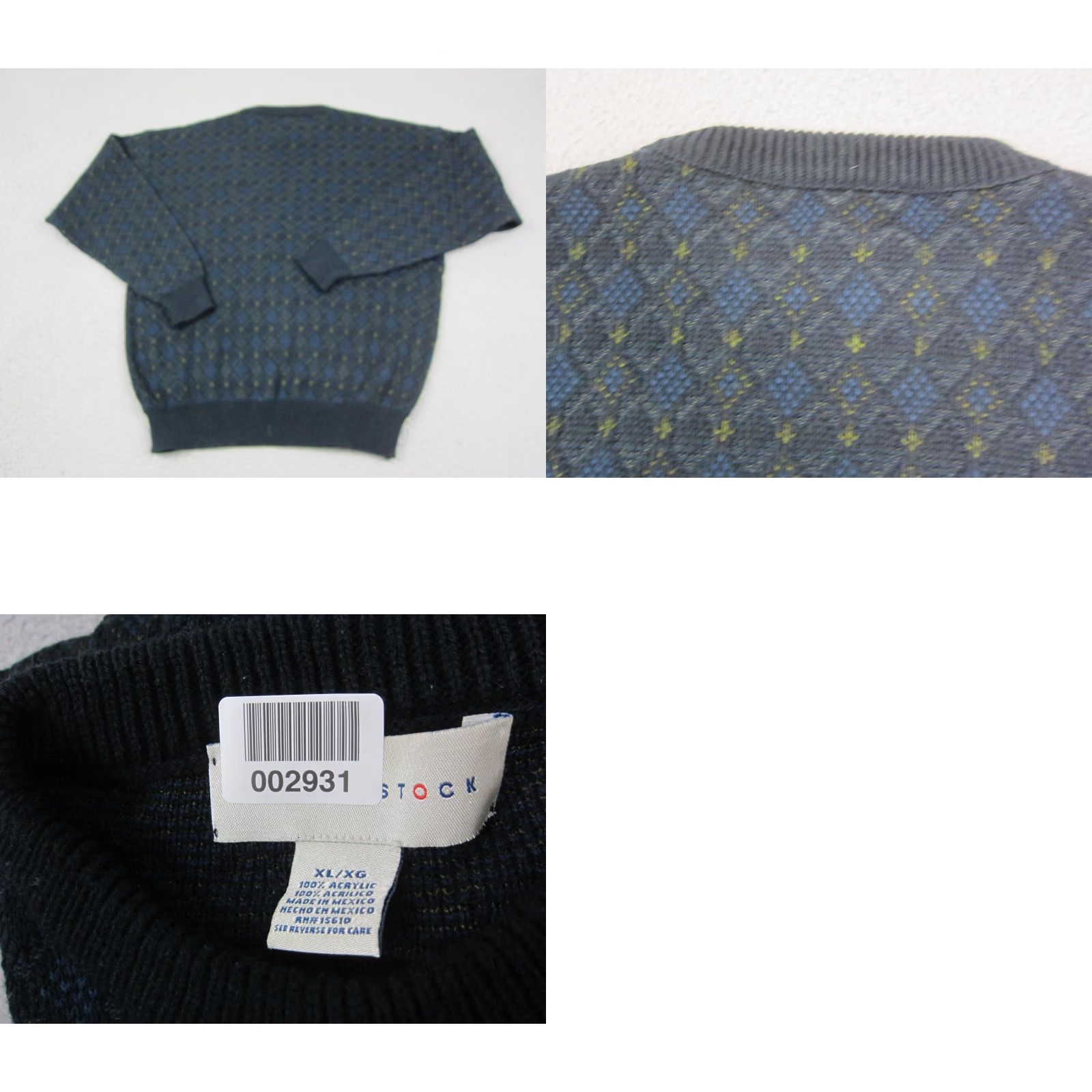 Vintage VINTAGE Robert Stock Sweater Mens XL Green Diamond Crewneck 80s 90s Pullover Knit Argyle Diamond Pattern Regular Size US XL / EU 56 / 4 - 8 Thumbnail
