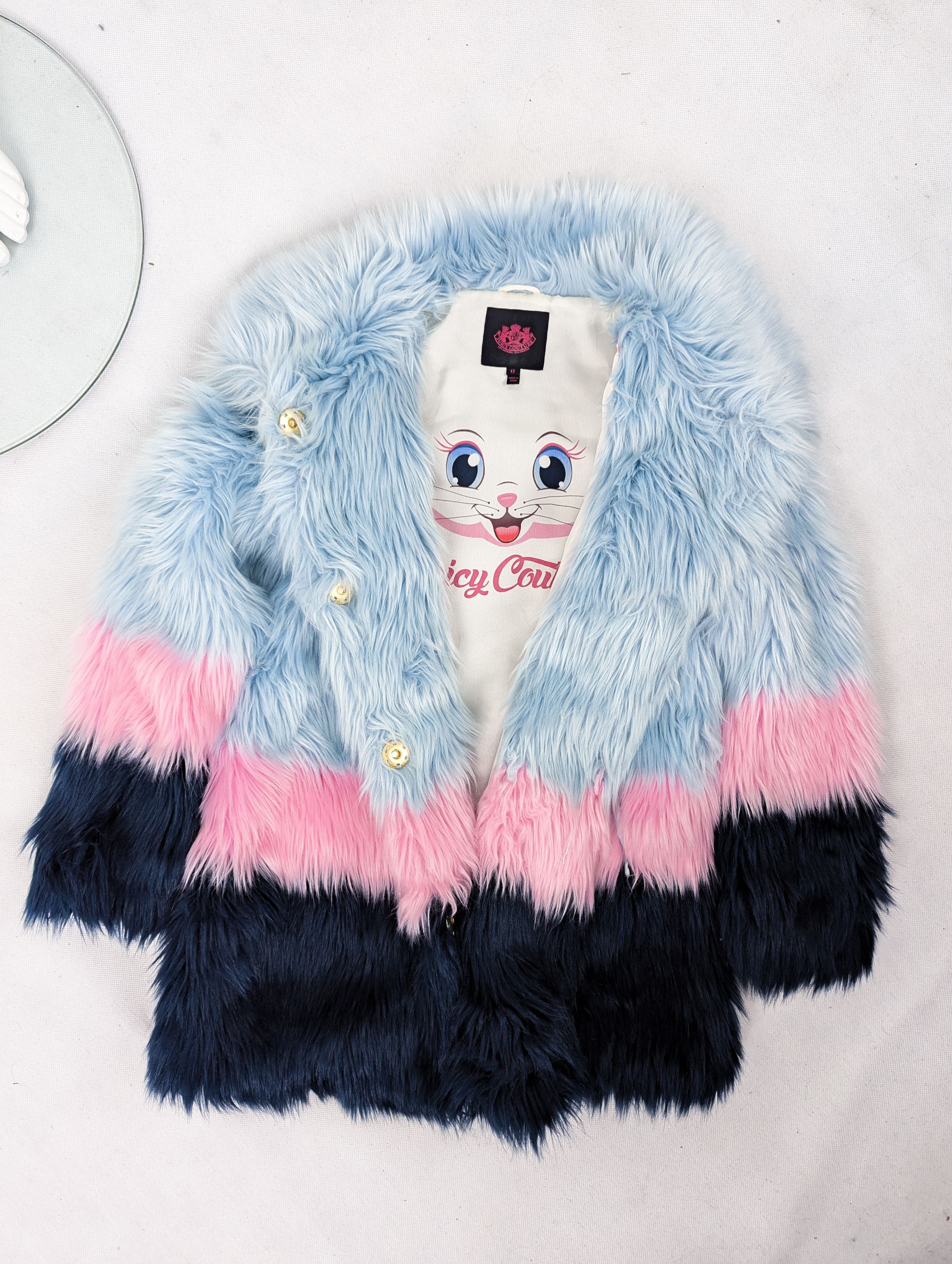 Juicy Couture Juicy Couture faux fur blue pink coat Size L / US 10 / IT 46 - 1 Thumbnail