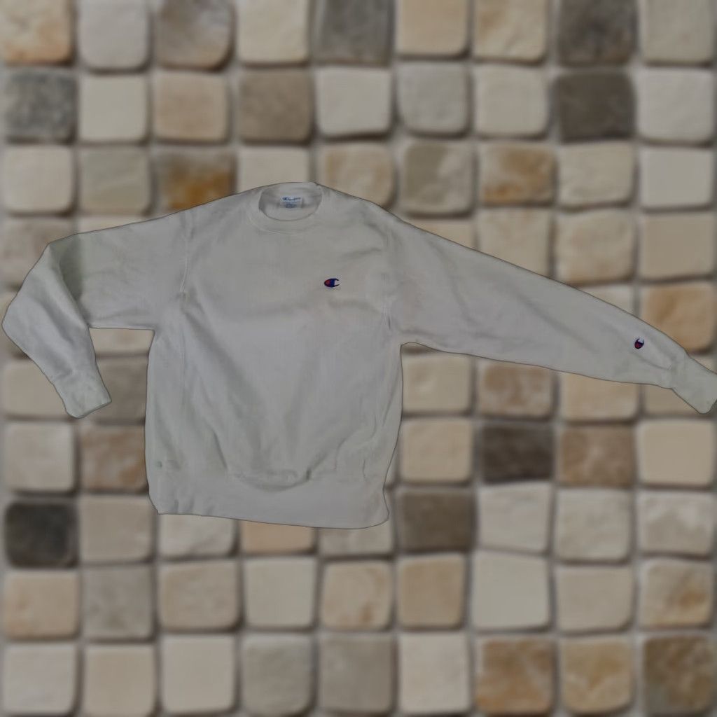 Champion VINTAGE? Woman Champion Reverse Weave White Sweatshirt S Small Crew Neck Long Sleeve Pullover Activewear Canvas Cotton Regular Womens Size S / US 4 / IT 40 - 1 Thumbnail