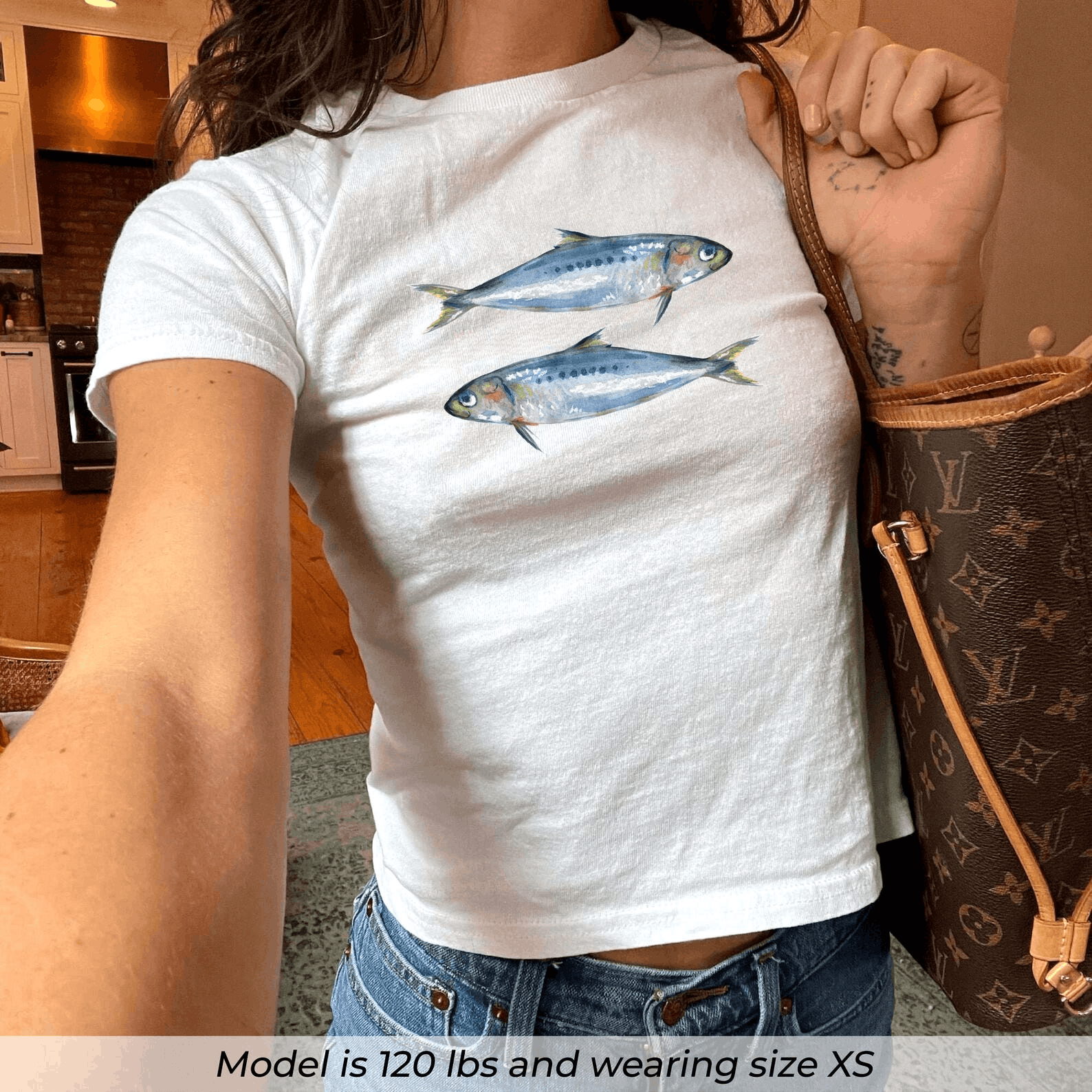 Other Sardines Baby Tee – Y2K Fish Graphic Coquette Top Size M / US 6-8 / IT 42-44 - 3 Thumbnail