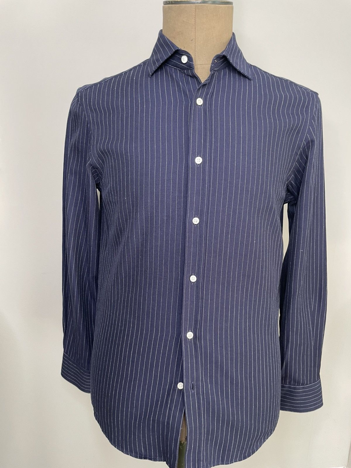Ralph Lauren Ralph Lauren Purple Label Cotton-Silk Pinstripe Shirt Size US M / EU 48-50 / 2 - 1 Thumbnail