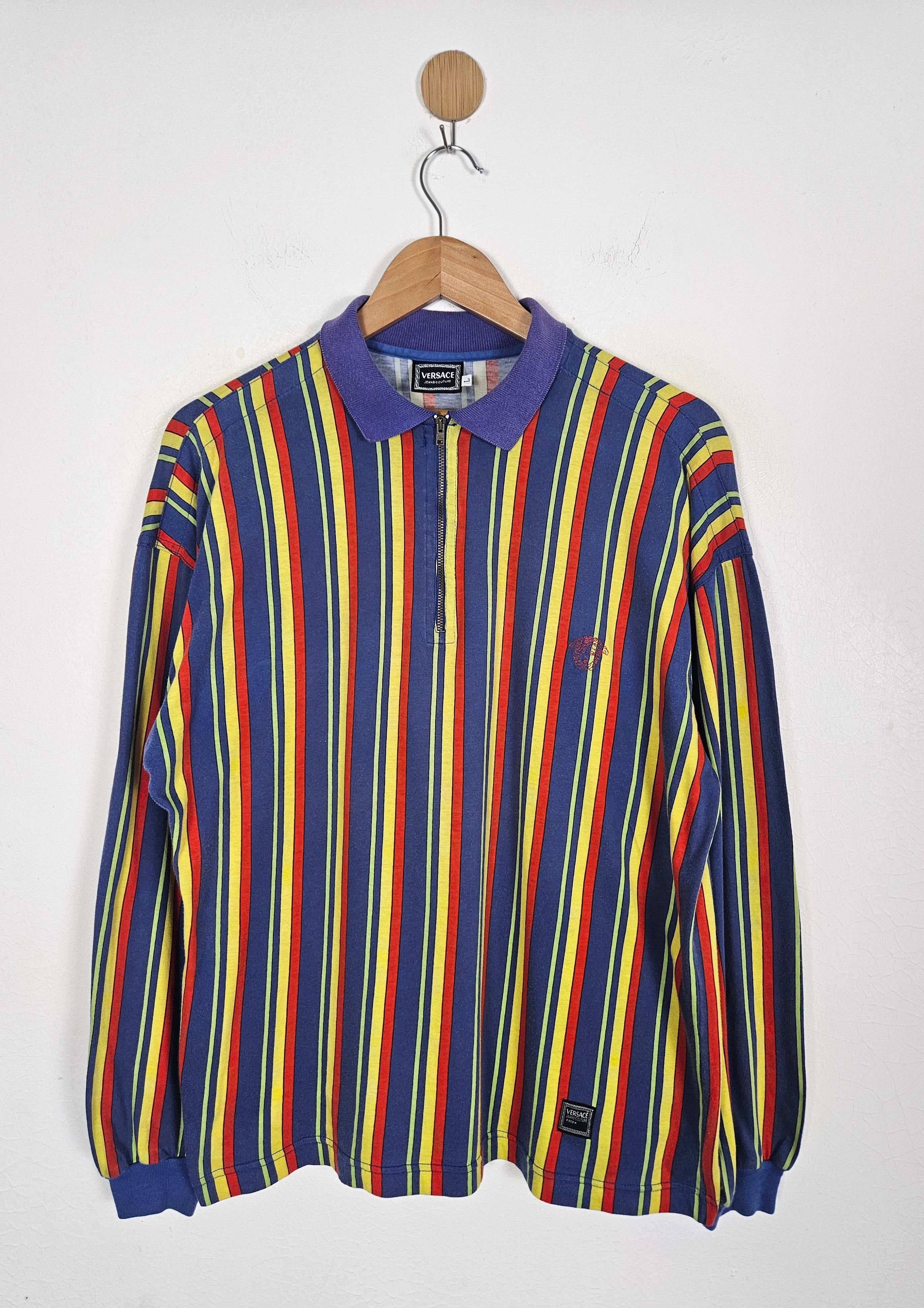 Vintage Versace medusa polo half zipper multicolor shirt