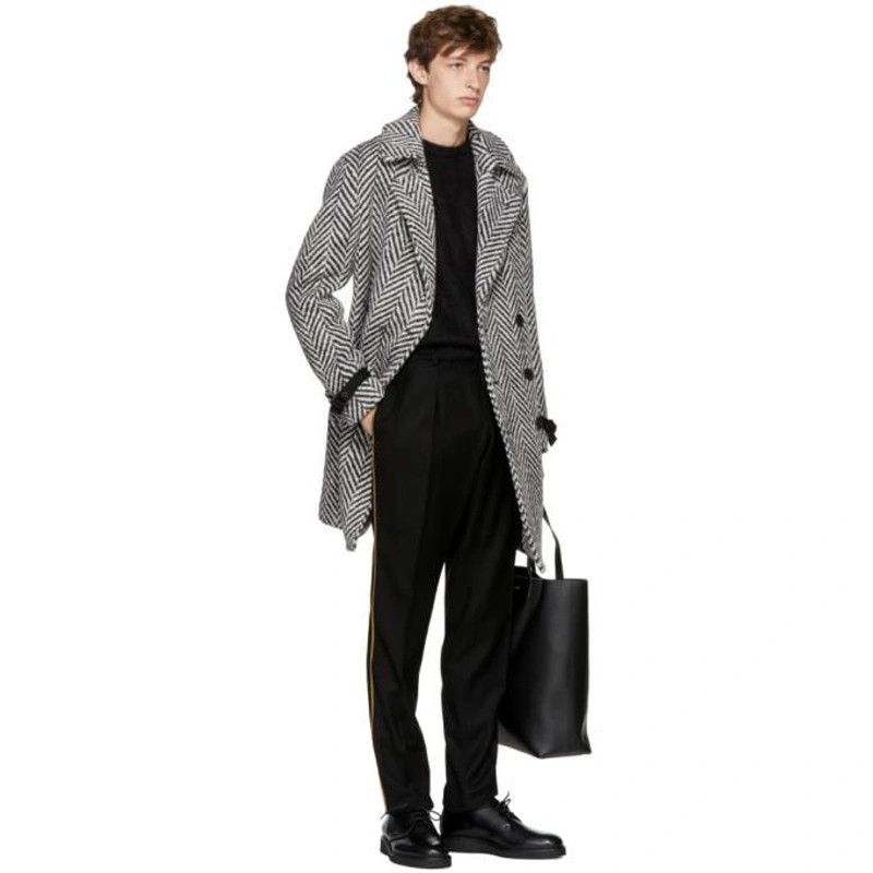 Saint Laurent Paris Black and White Herringbone Wool Belted Coat Size US XS / EU 42 / 0 - 2 Thumbnail
