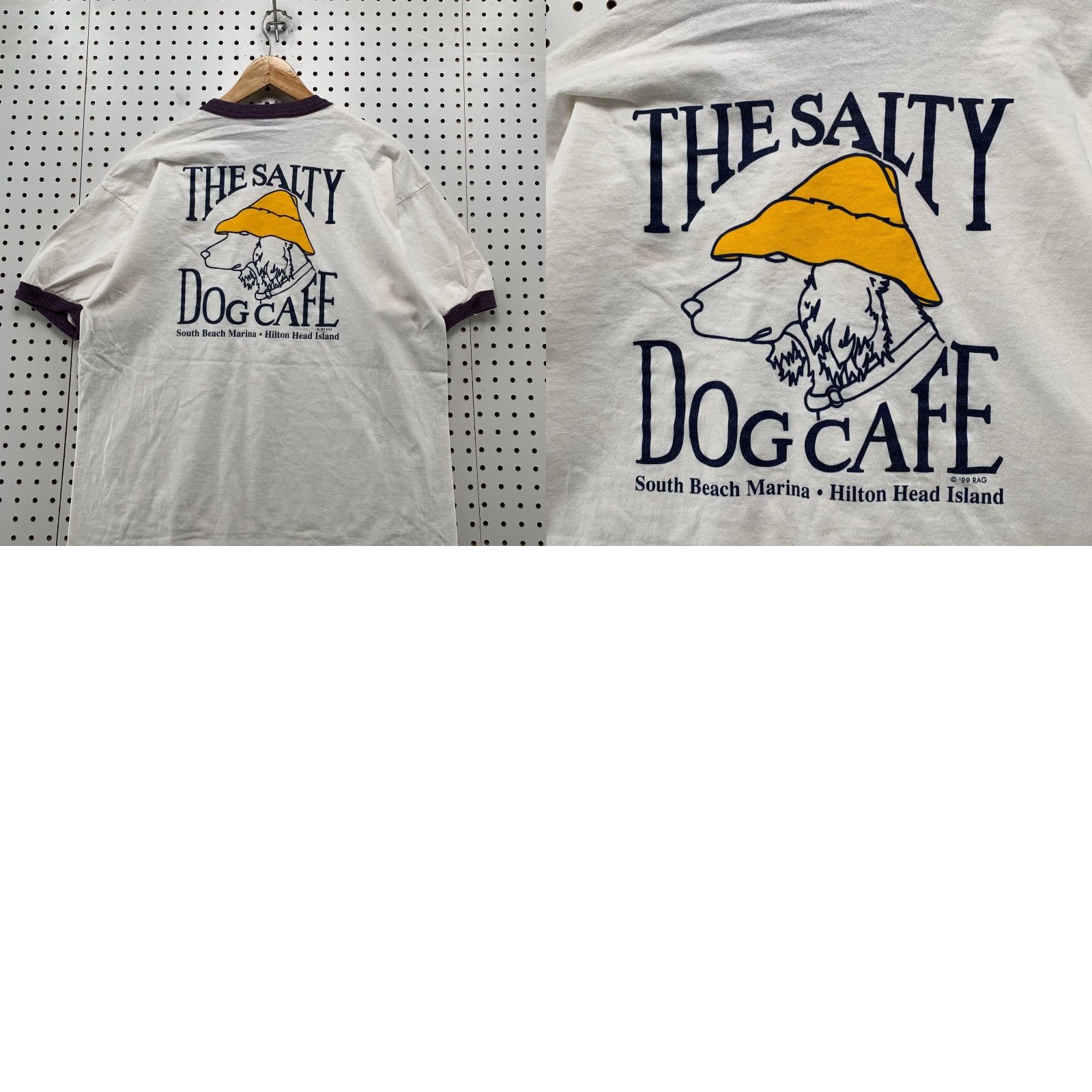 Soffe VINTAGE Salty Dog Cafe Shirt mens L White 80s Ringer Hilton Head 1987 Ringer Soffe Shirt Mens White 80s USA Size US L / EU 52-54 / 3 - 9 Thumbnail