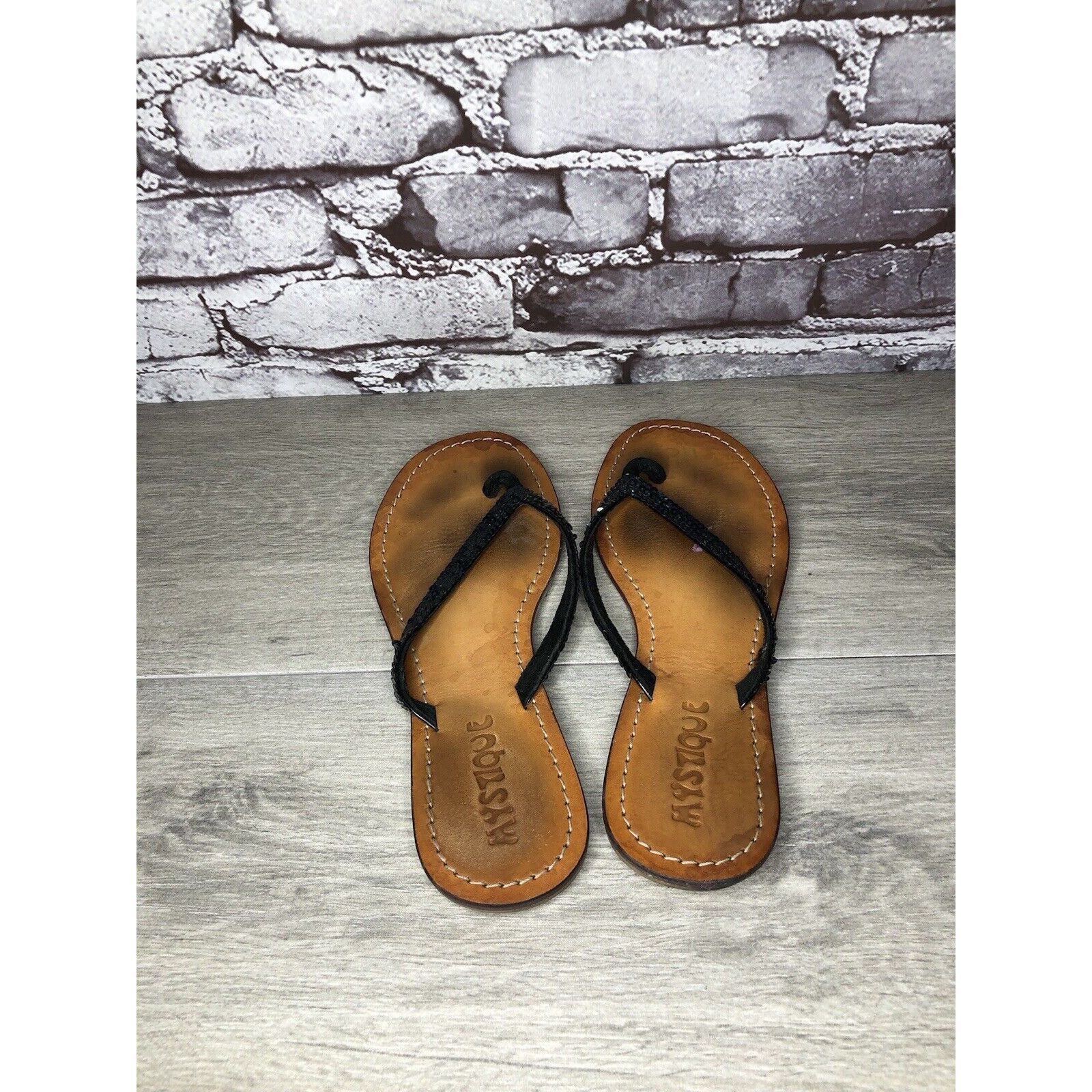 Other Mystique Black Leather Snake Skin Thong Flip Flops Sandals W Size US 9 / IT 39 - 6 Thumbnail