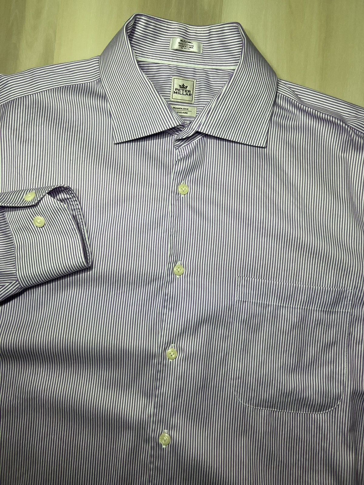 Peter Millar Peter Millar Nanoluxe Men's Purple Stripe L/S Sz 16/Long Size US L / EU 52-54 / 3 - 1 Thumbnail
