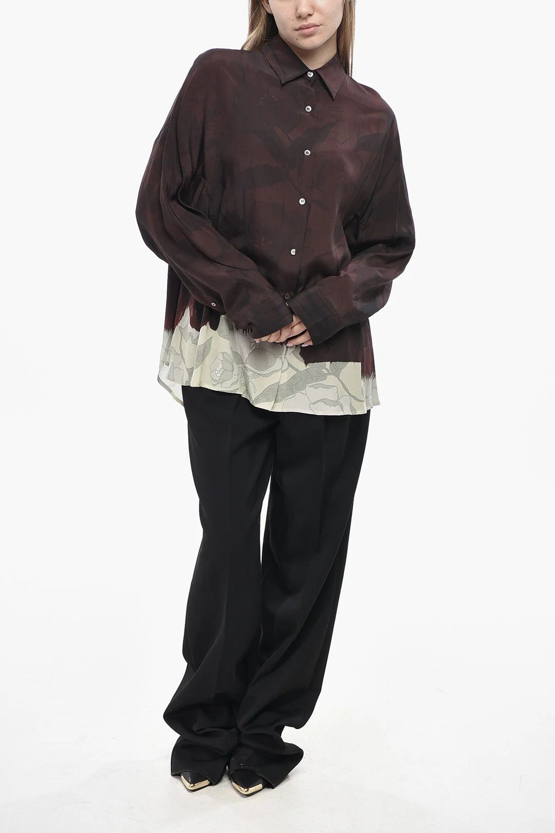 Dries Van Noten og1mm0426 Silk Shirt in Burgundy Size XS / US 0-2 / IT 36-38 - 4 Thumbnail