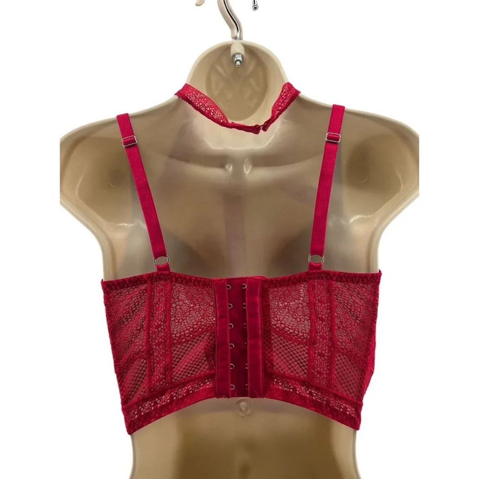 Victoria's Secret Victoria's Secret Long Line Choker Red Mesh Lined Plunge Bra Size ONE SIZE - 6 Thumbnail