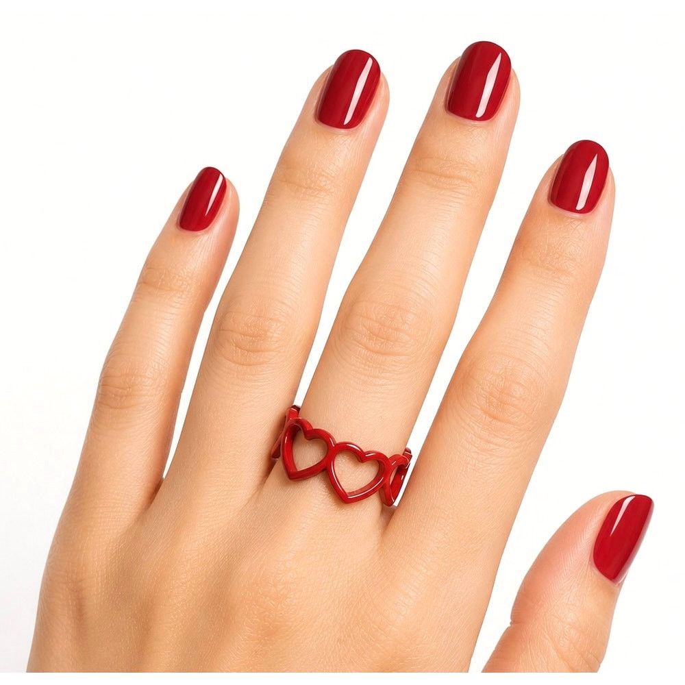 Other Vintage Inspired Hollow Heart Shaped Adjustable Ring Red Size ONE SIZE - 2 Thumbnail