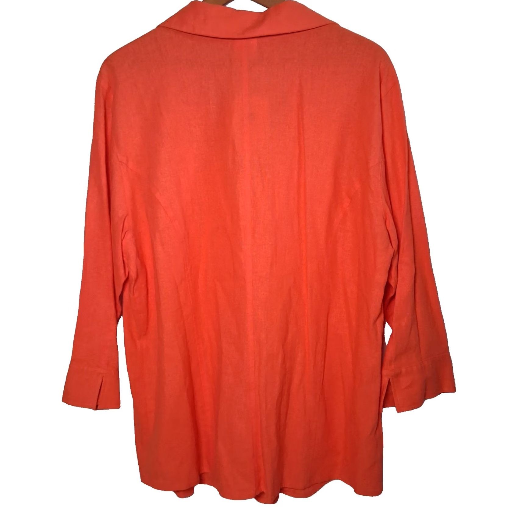 Vintage Jaclyn Smith Blouse Linen Rayon Blend Salmon Orange Collared Button Up 3/4 Sleeve Womens Regular 2XL Shirt Size XXL / US 16-18 / IT 52-54 - 2 Thumbnail