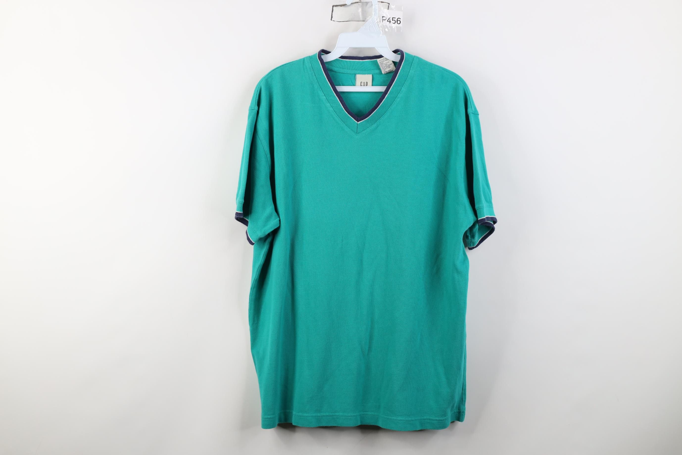Gap Vintage 90s Gap Blank Pique Cotton Knit V-Neck T-Shirt Teal Size US M / EU 48-50 / 2 - 1 Thumbnail