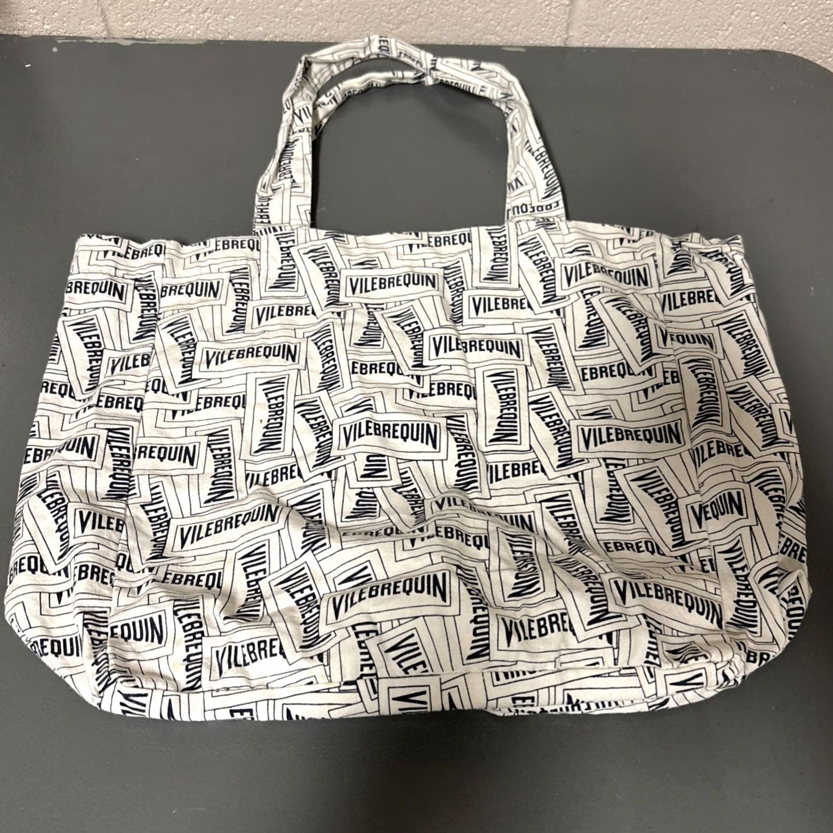 Vintage Villebrequin Tote Bag Logo All Over Print Medium White Black Unisex Adults White Cotton Tote Medium White Black Size ONE SIZE - 3 Thumbnail