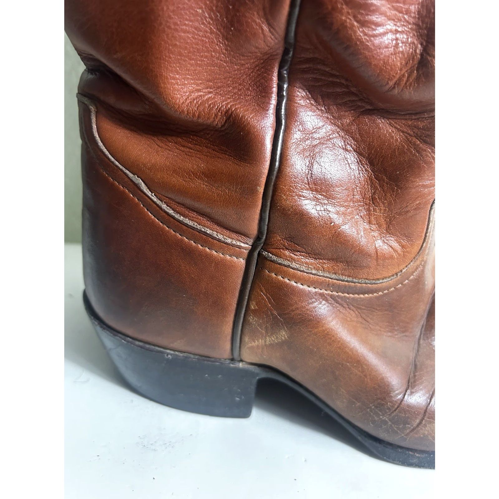Tony Lama VINTAGE Tony Lama Men’s Boots Western 9 D Leather Cowboy USA Brown Leather 6150 Mens Size US 9 / EU 42 - 6 Thumbnail