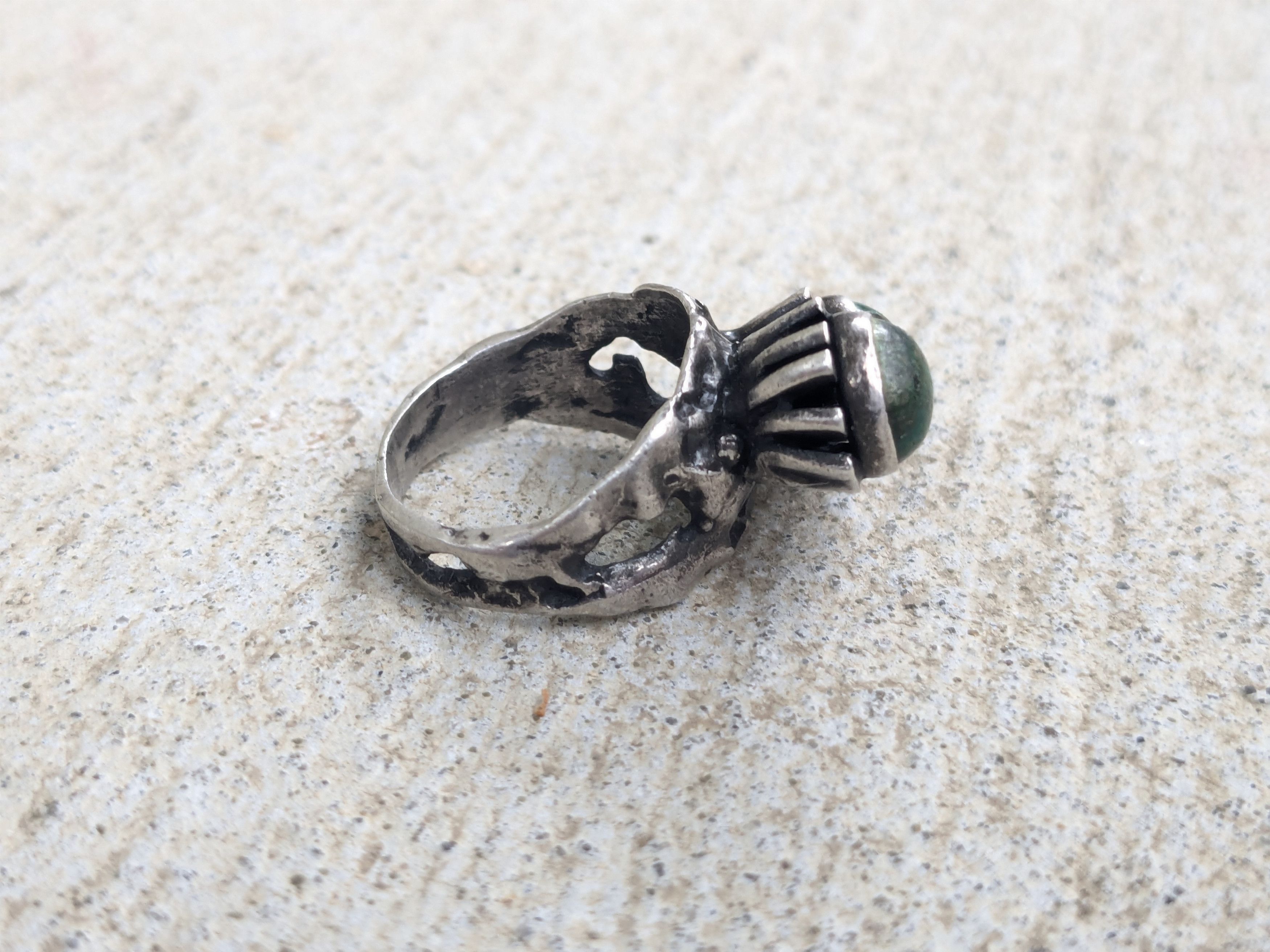Other Vintage Sterling Silver Ring 7.25 Green Eilat Israel Brutal Size ONE SIZE - 5 Thumbnail
